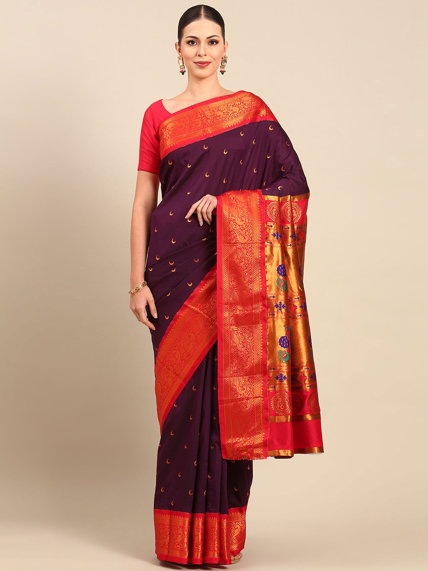 Chandani Maroon & Red Soft Silk Chandrakor Paithani Saree