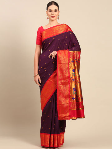 Chandani Maroon & Red Soft Silk Chandrakor Paithani Saree