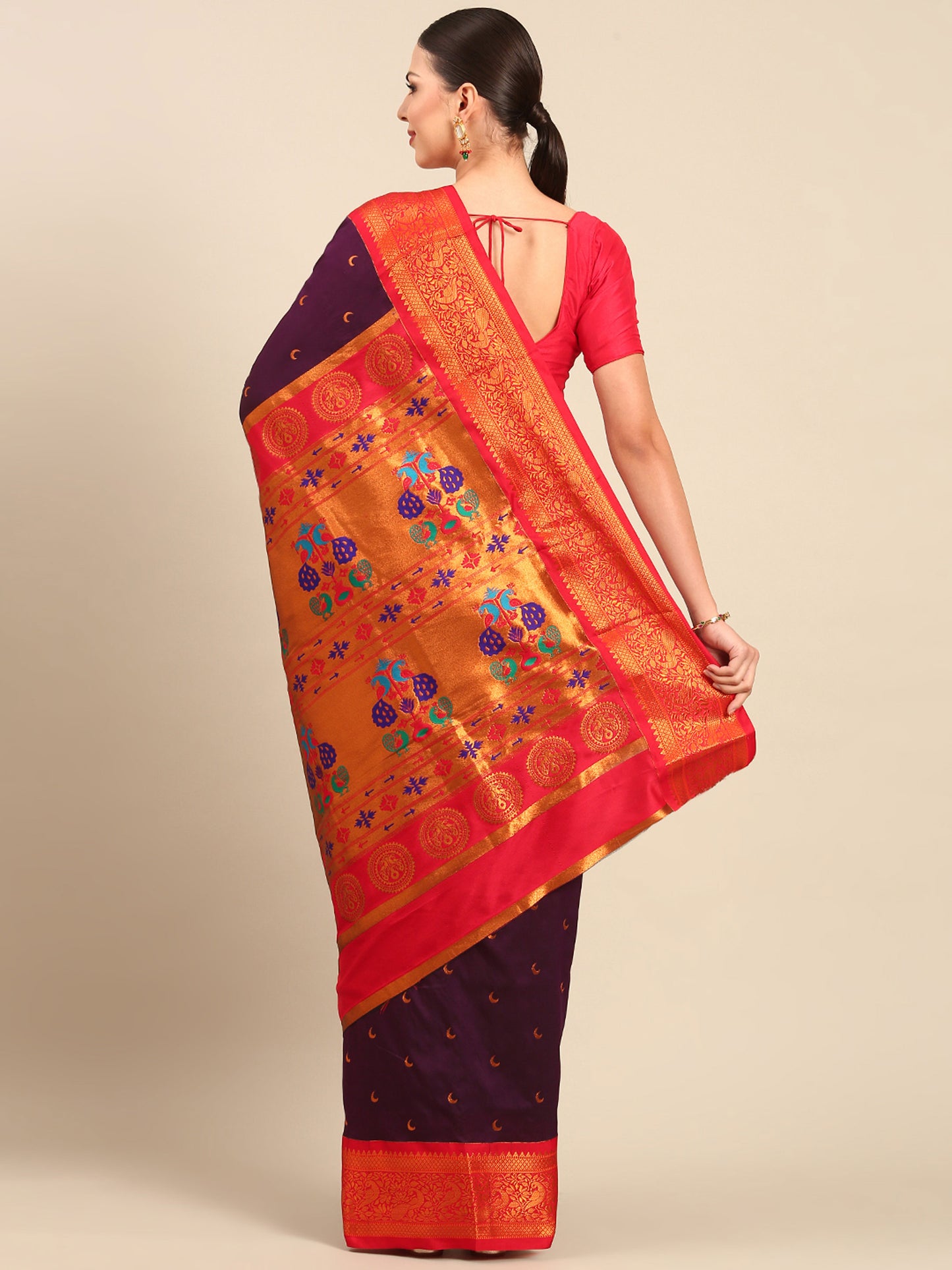 Chandani Maroon & Red Soft Silk Chandrakor Paithani Saree