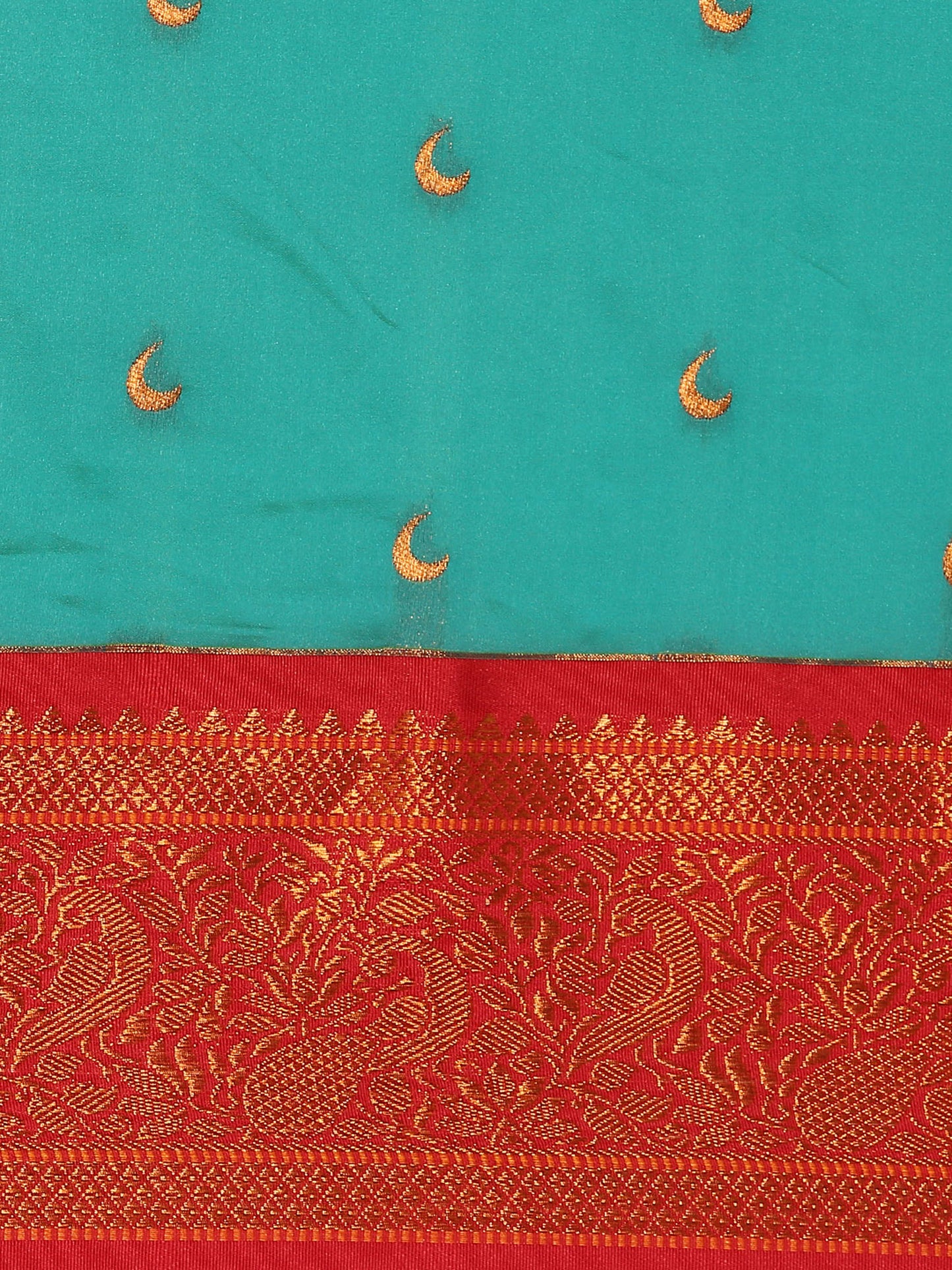 Chandani Chintamani & Red Soft Silk Chandrakor Paithani Saree