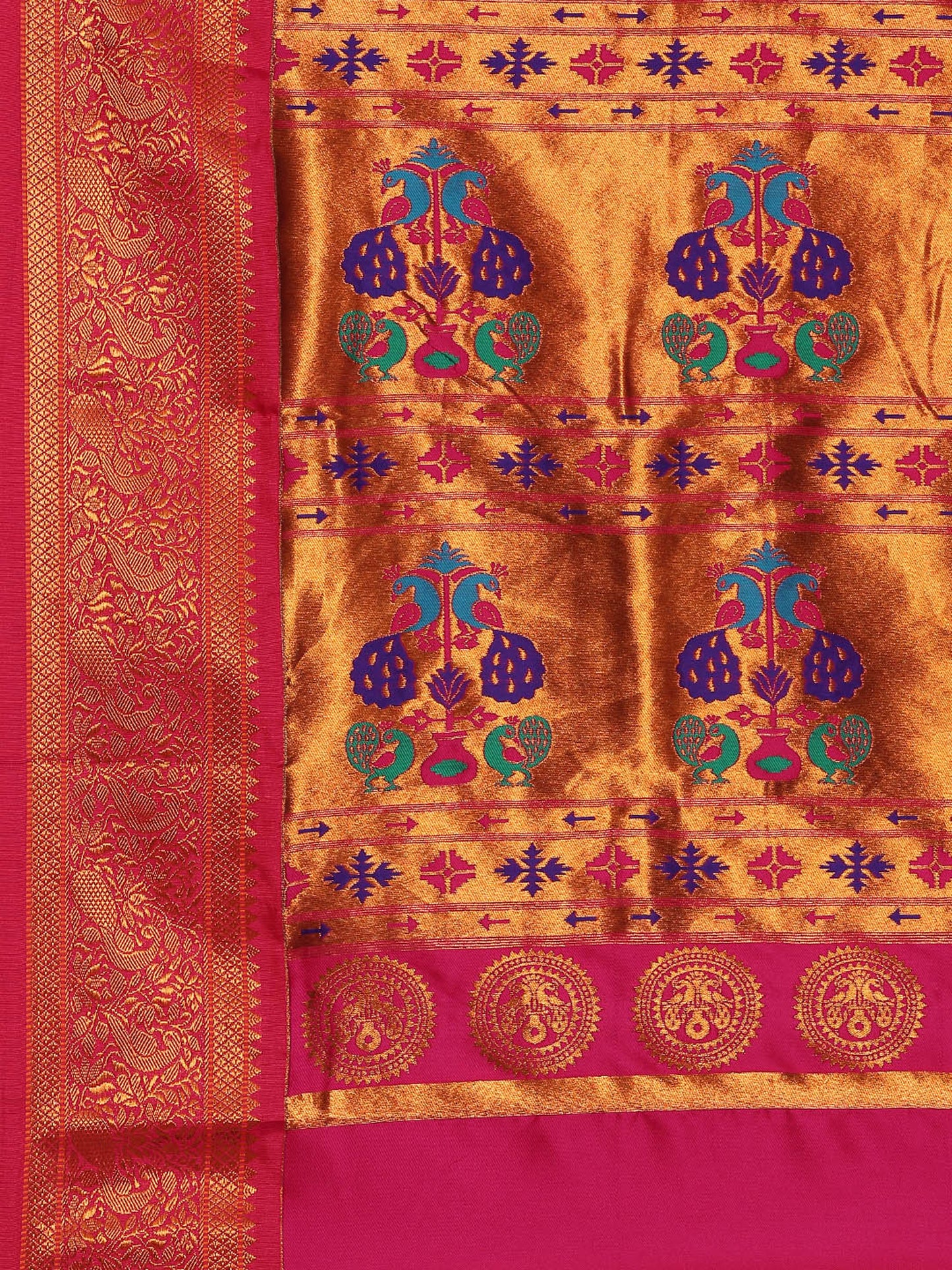 Chandani Firozi & Pink Soft Silk Chandrakor Paithani Saree