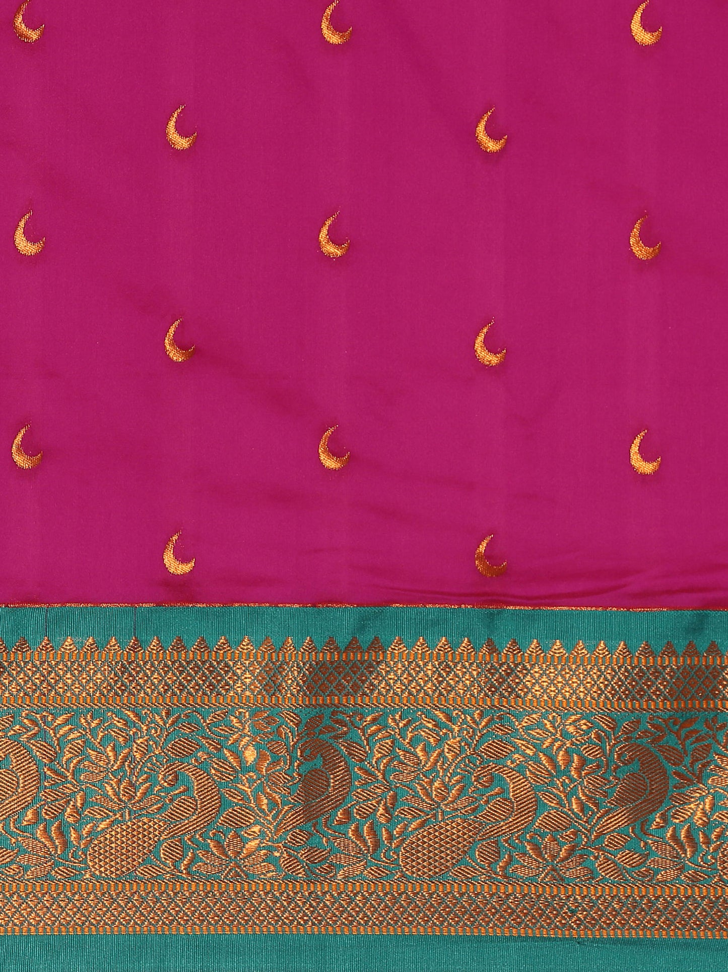 Chandani Magenta & Rama Soft Silk Chandrakor Paithani Saree