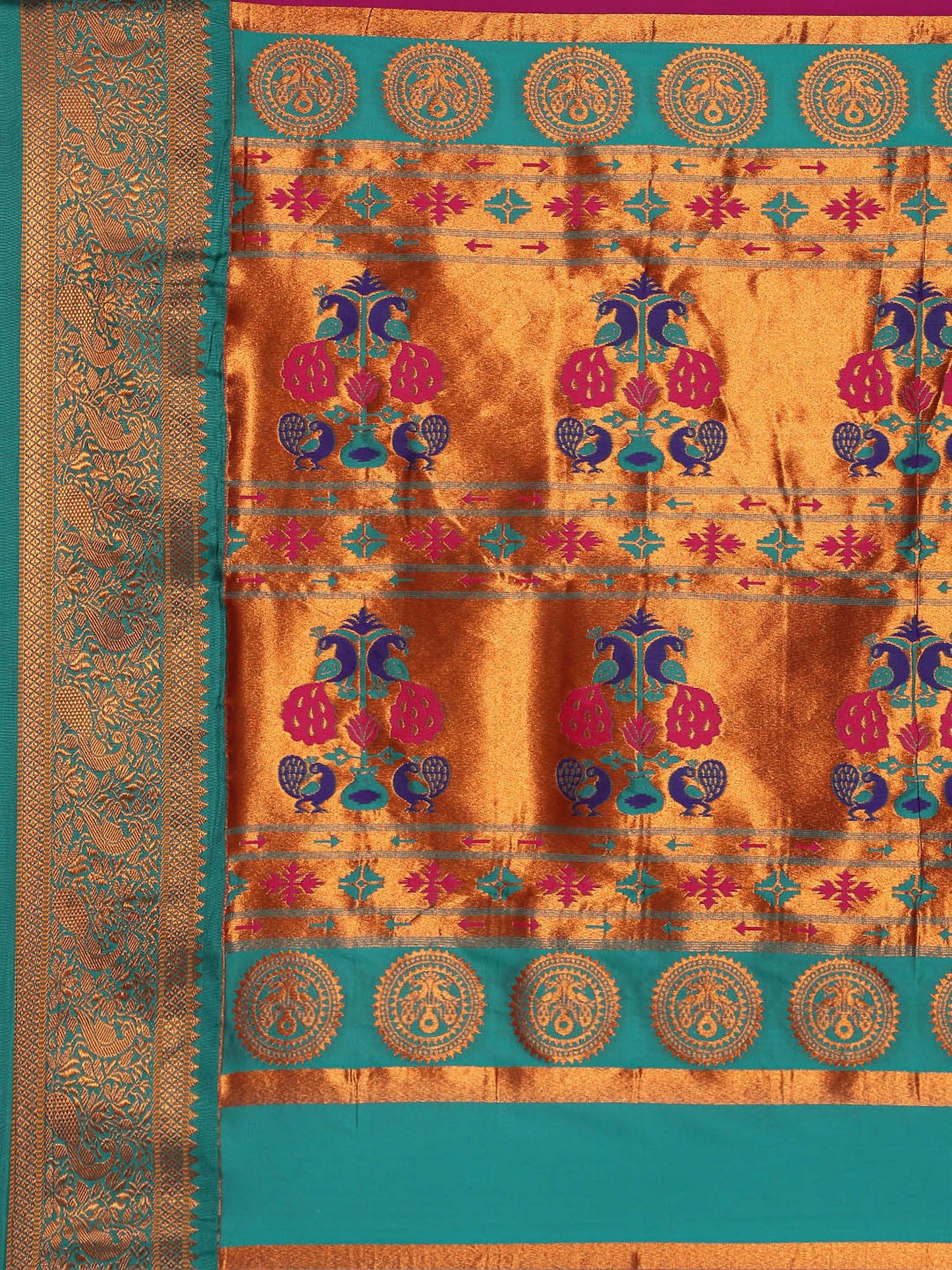 Chandani Magenta & Rama Soft Silk Chandrakor Paithani Saree