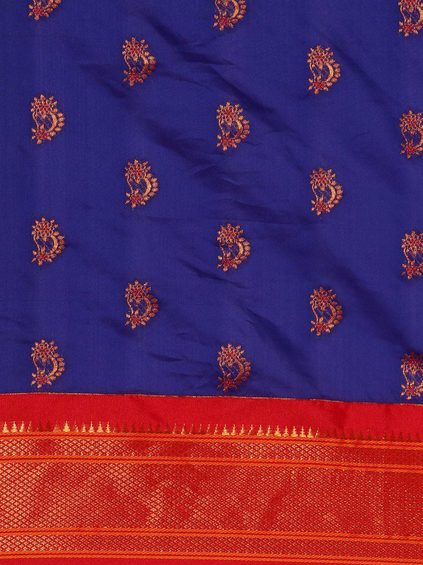 Baanai Royal Blue & Red Soft Silk Peshwai Nath Paithani Saree