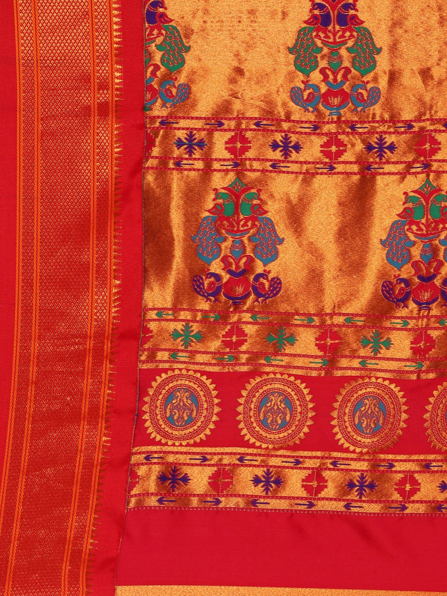 Baanai Royal Blue & Red Soft Silk Peshwai Nath Paithani Saree
