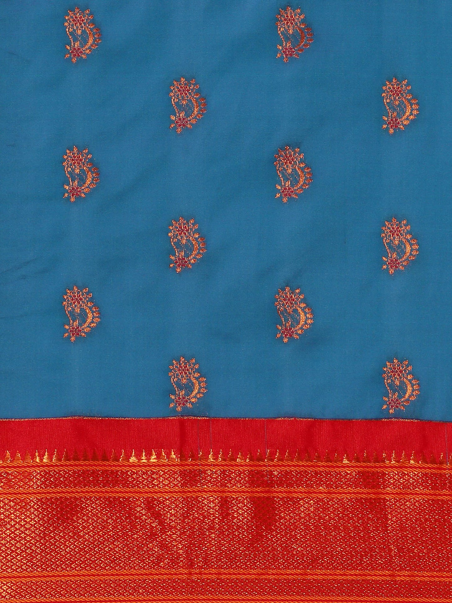 Baanai Firozi & Red Soft Silk Peshwai Nath Paithani Saree