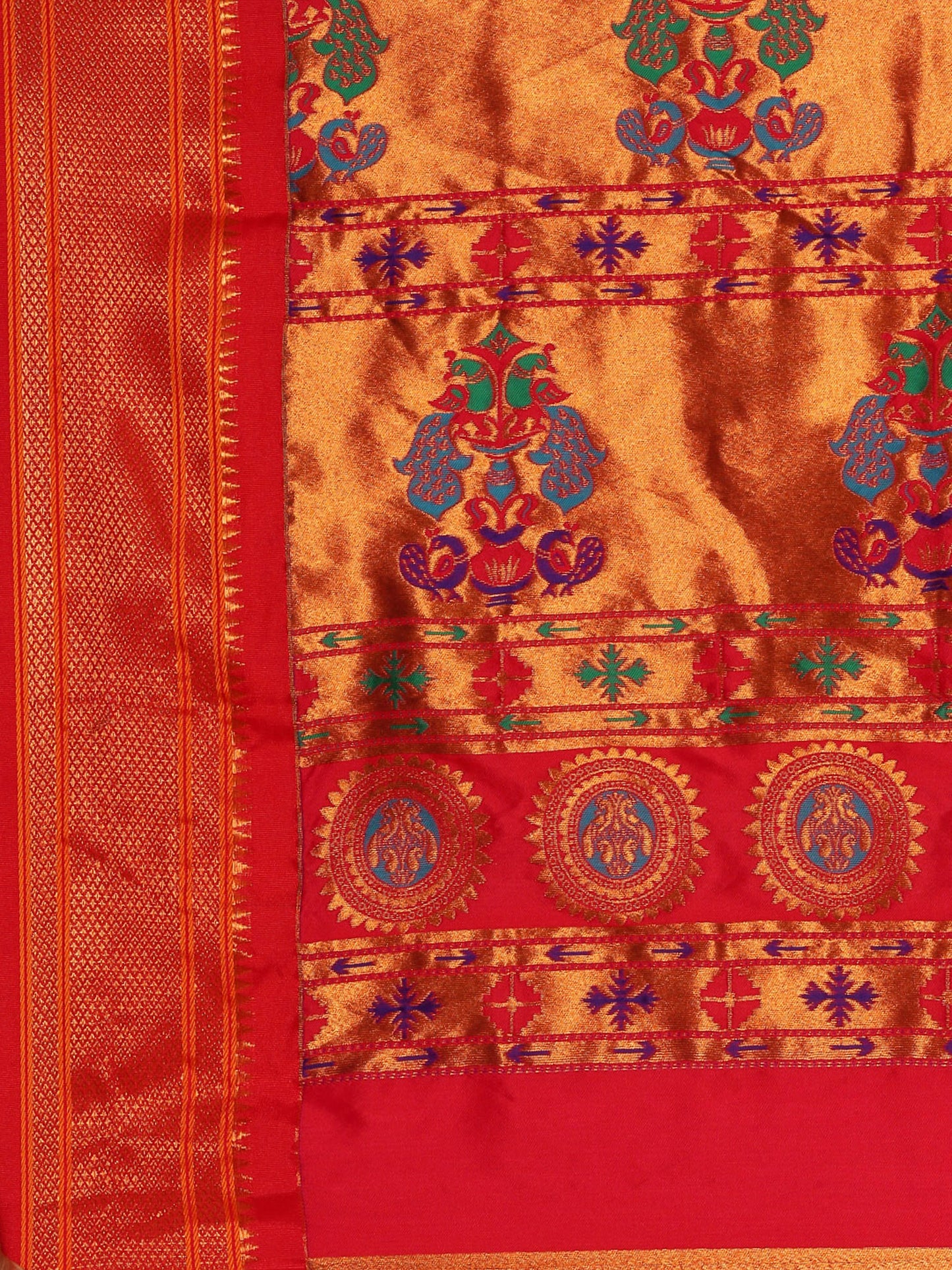 Baanai Indigo Blue & Red Soft Silk Peshwai Nath Paithani Saree