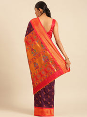 Baanai Maroon & Red Soft Silk Peshwai Nath Paithani Saree