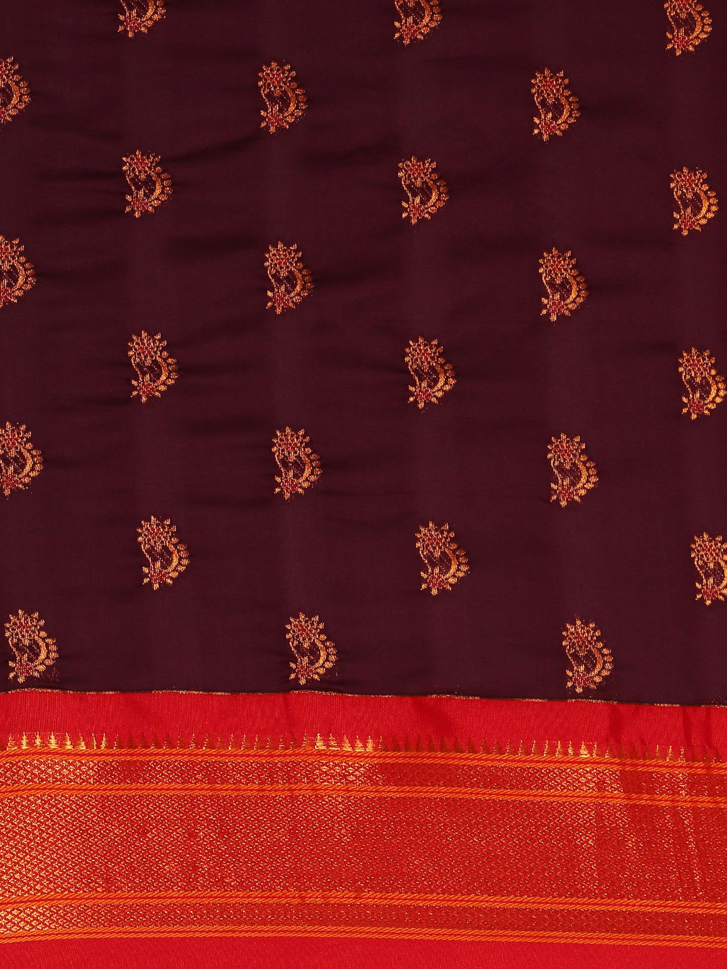 Baanai Maroon & Red Soft Silk Peshwai Nath Paithani Saree