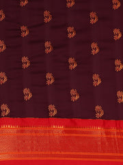 Baanai Maroon & Red Soft Silk Peshwai Nath Paithani Saree