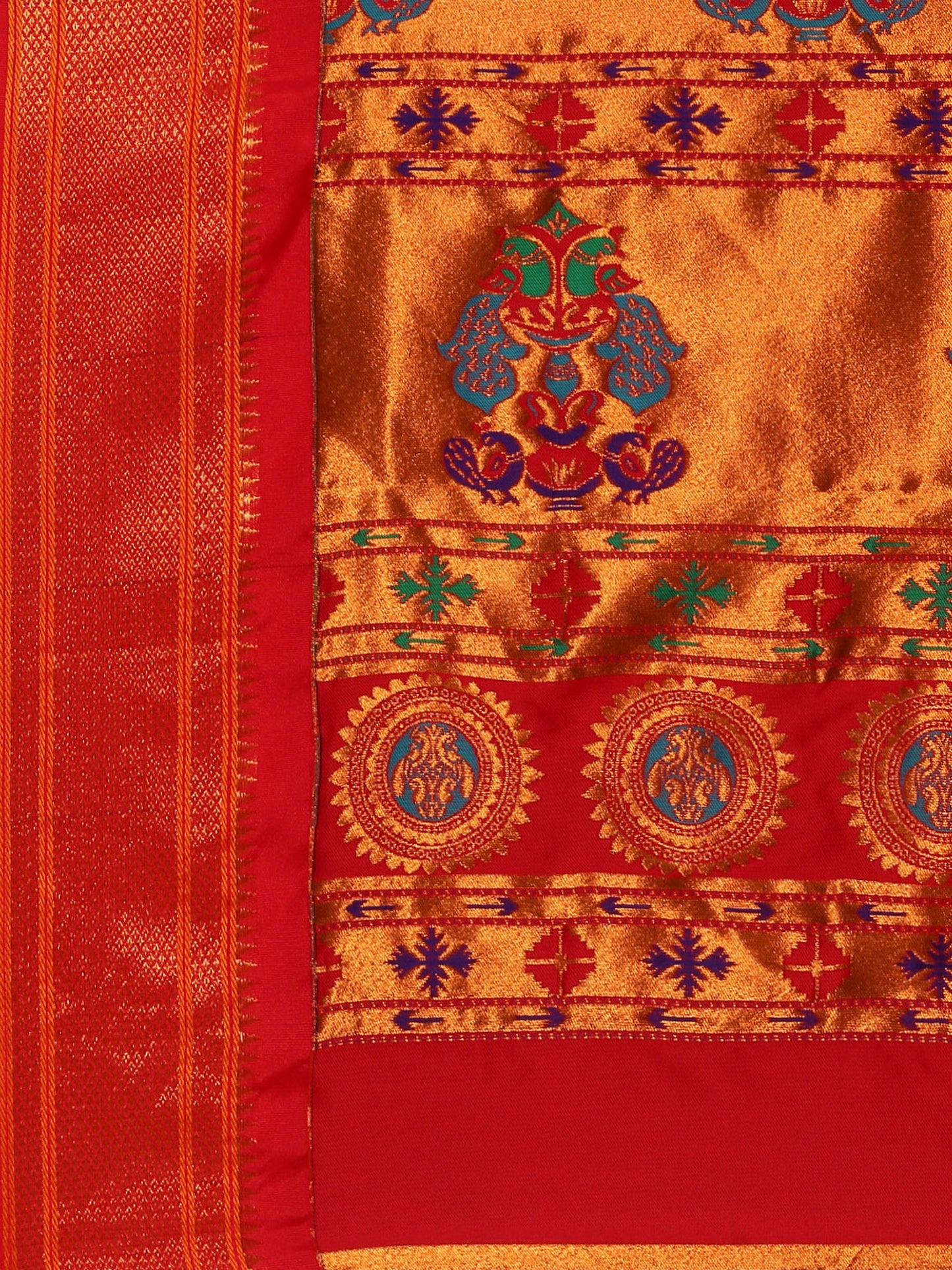 Baanai Maroon & Red Soft Silk Peshwai Nath Paithani Saree