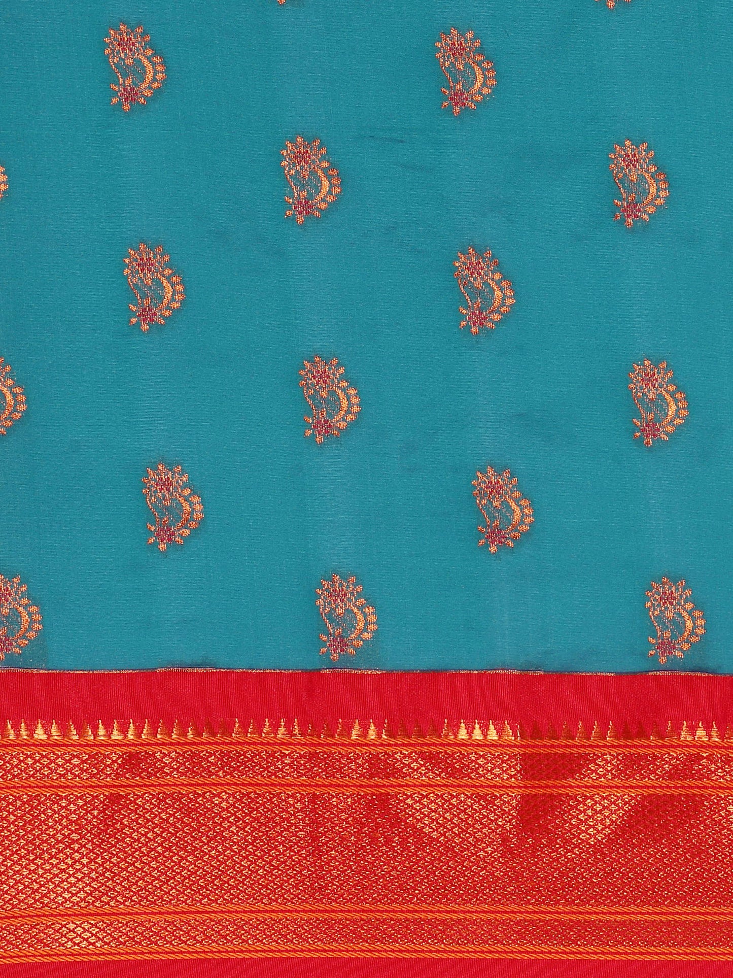 Baanai Rama & Red Soft Silk Peshwai Nath Paithani Saree