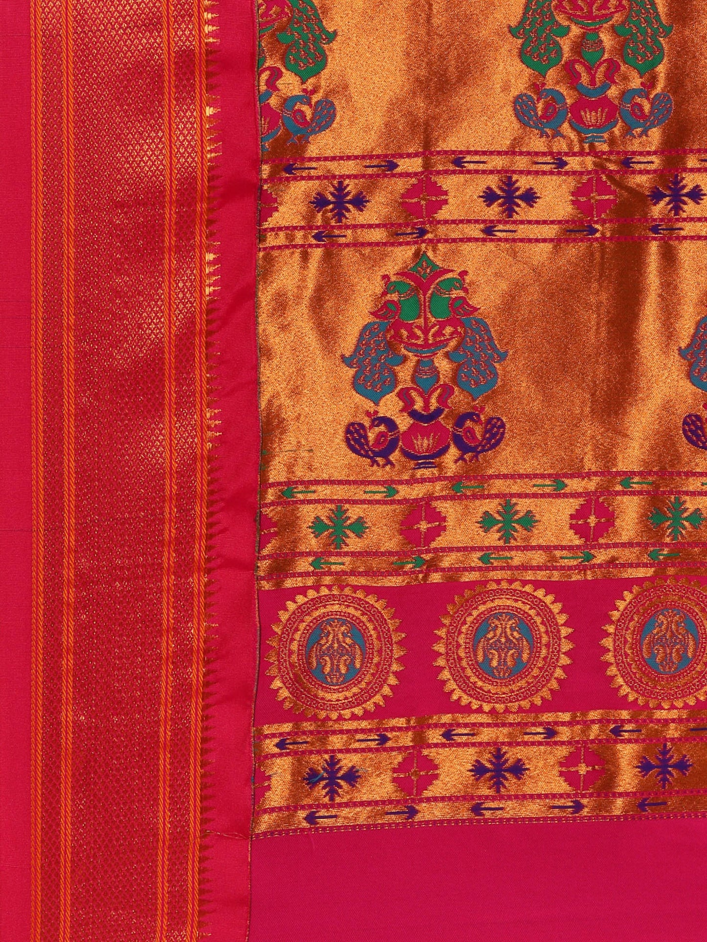 Baanai Bottle Green & Pink Soft Silk Peshwai Nath Paithani Saree