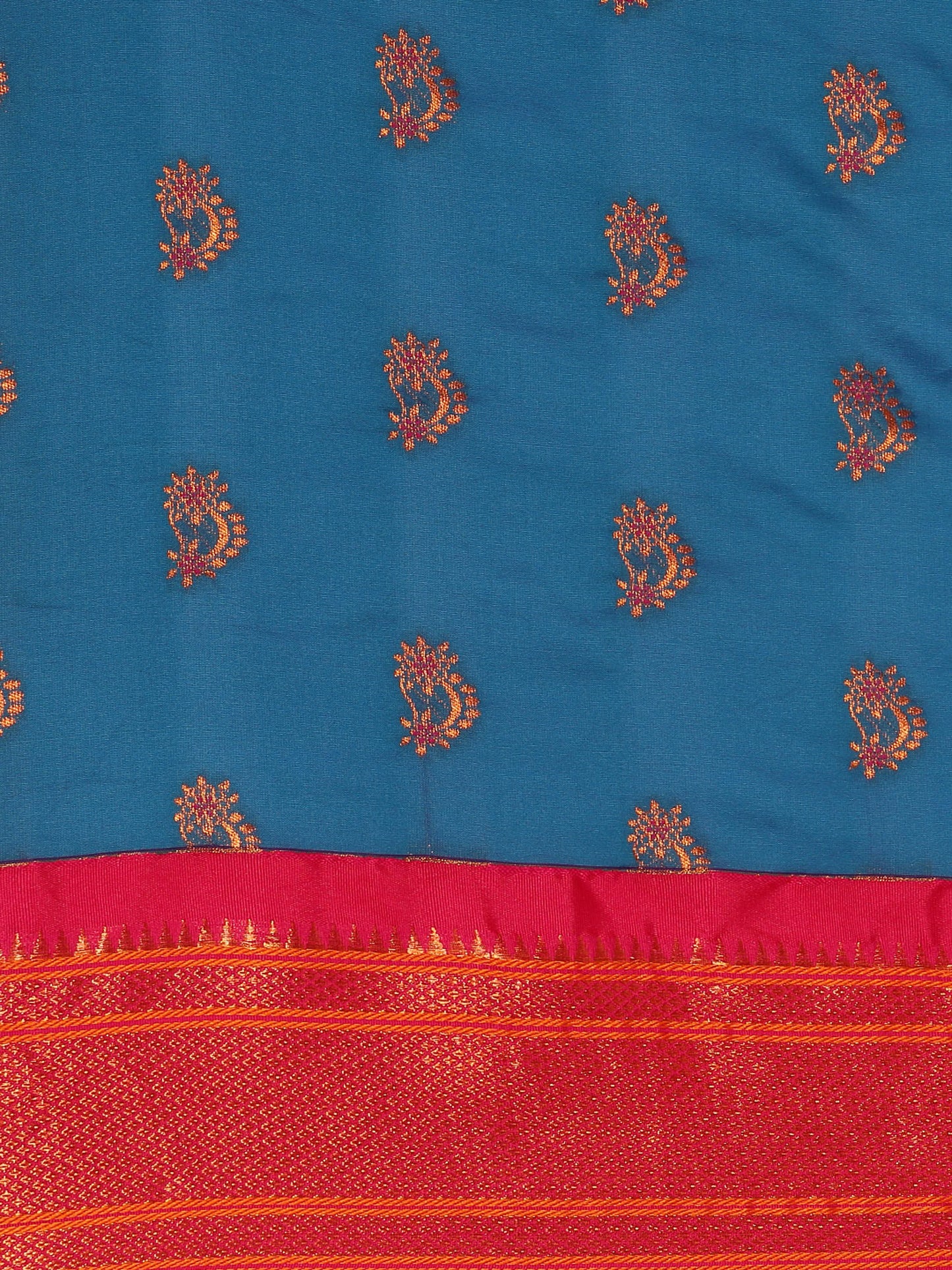 Baanai Firozi & Pink Soft Silk Peshwai Nath Paithani Saree