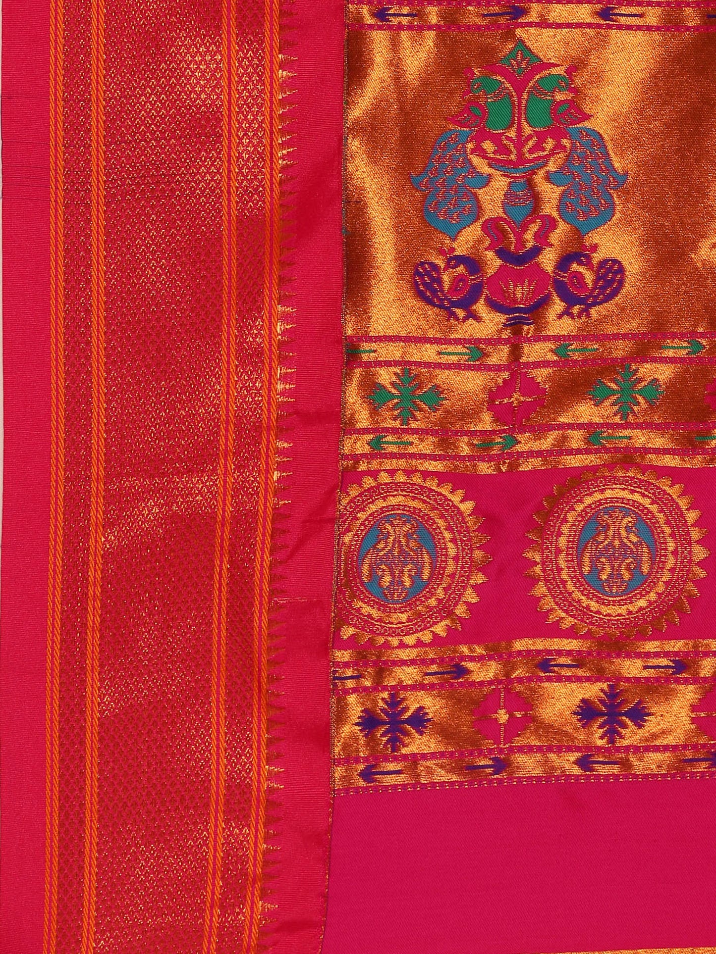 Baanai Firozi & Pink Soft Silk Peshwai Nath Paithani Saree