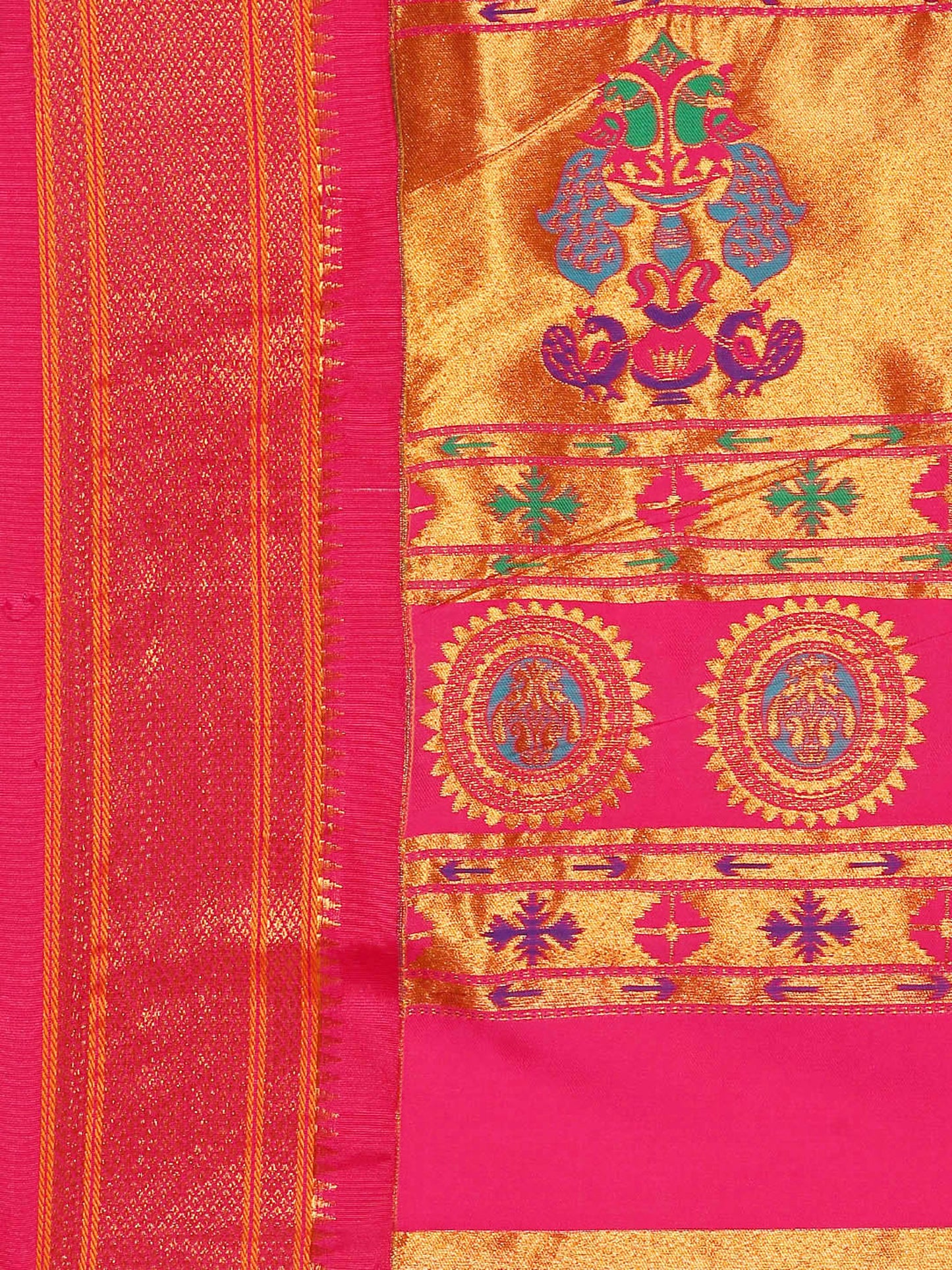 Baanai Haldi & Pink Soft Silk Peshwai Nath Paithani Saree