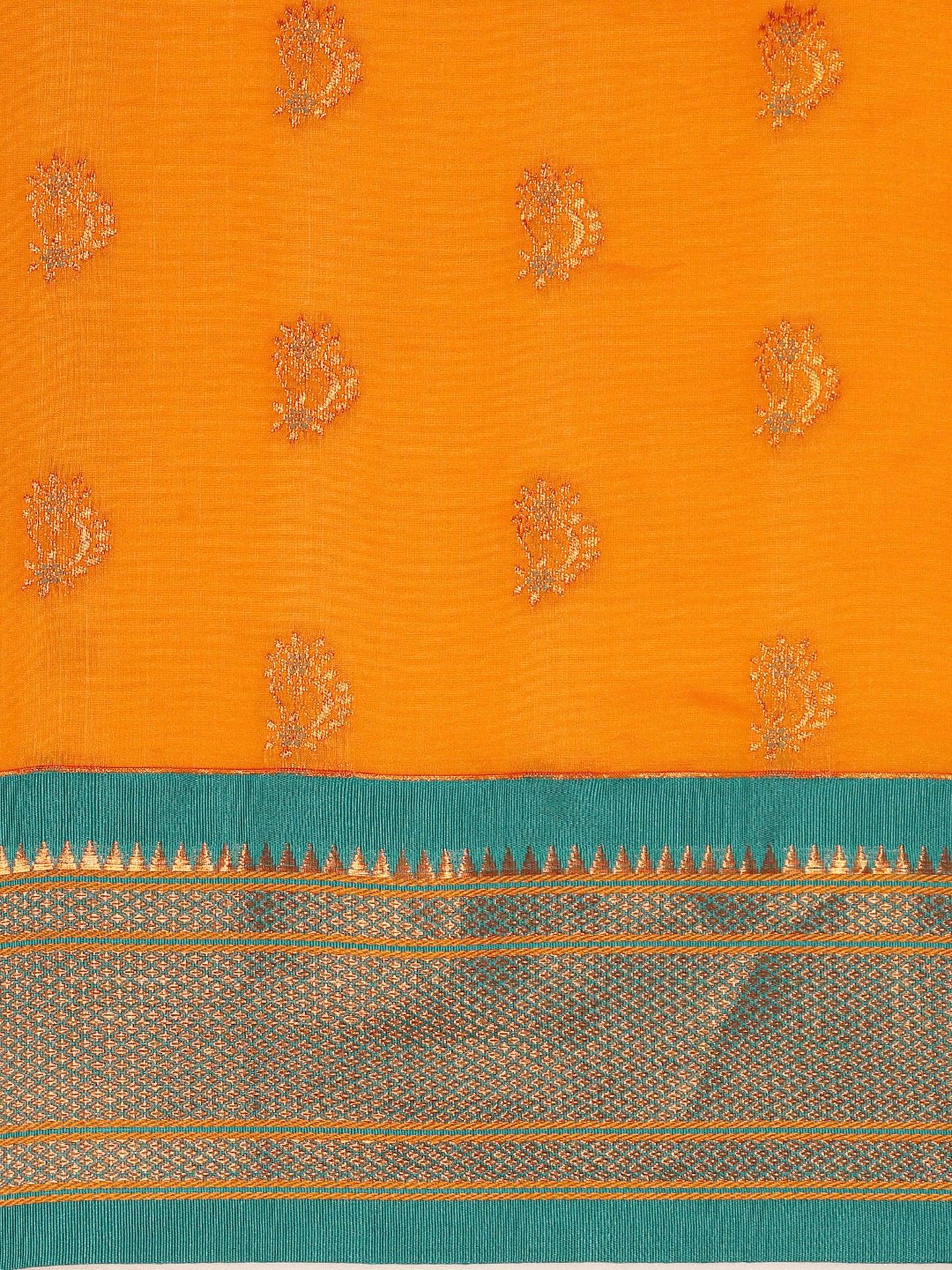 Baanai Orange & Rama Soft Silk Peshwai Nath Paithani Saree