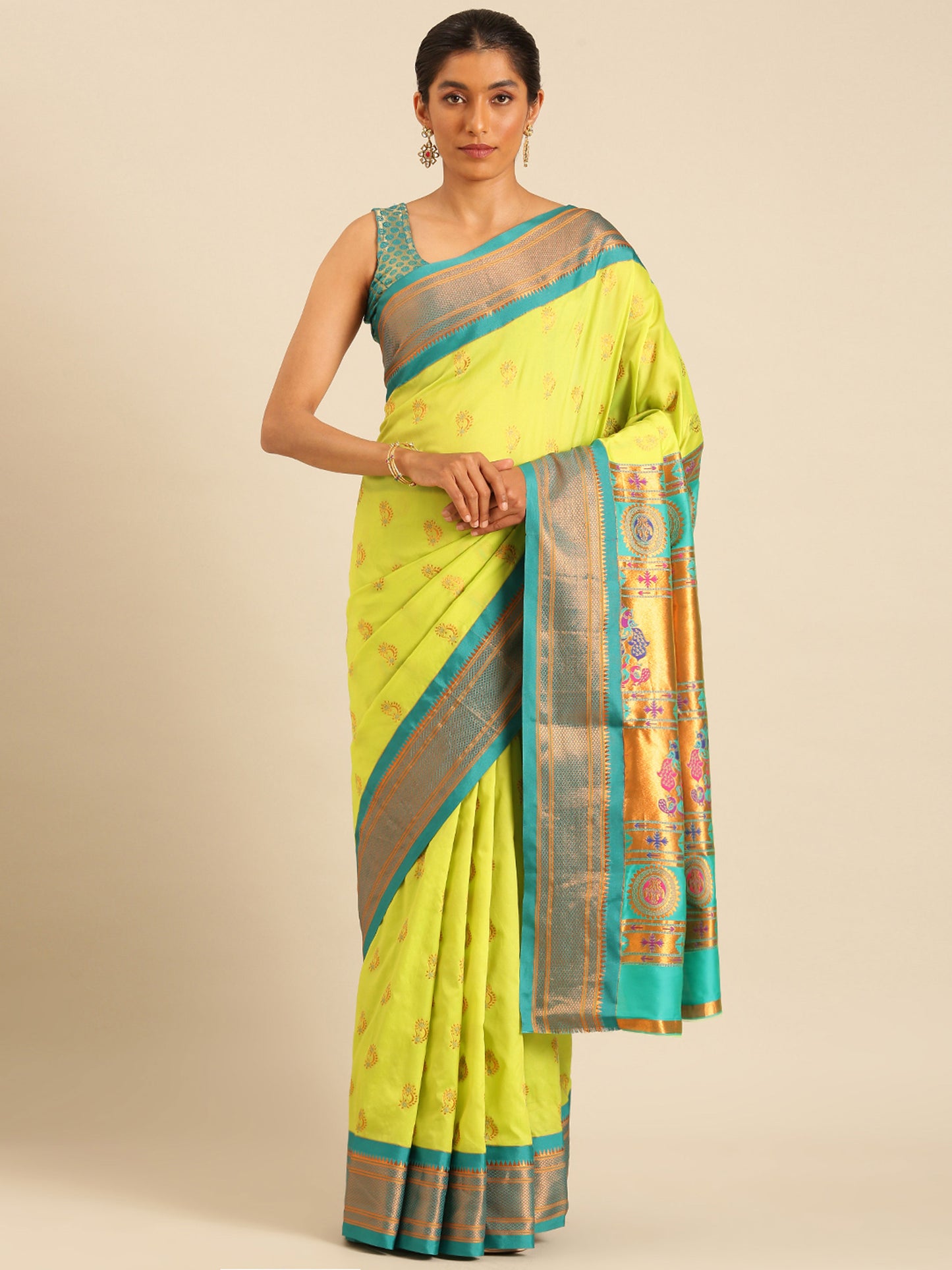 Baanai Popati & Rama Soft Silk Peshwai Nath Paithani Saree