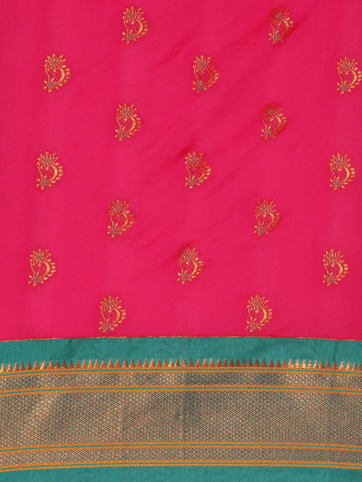 Baanai Hot Pink & Rama Soft Silk Peshwai Nath Paithani Saree