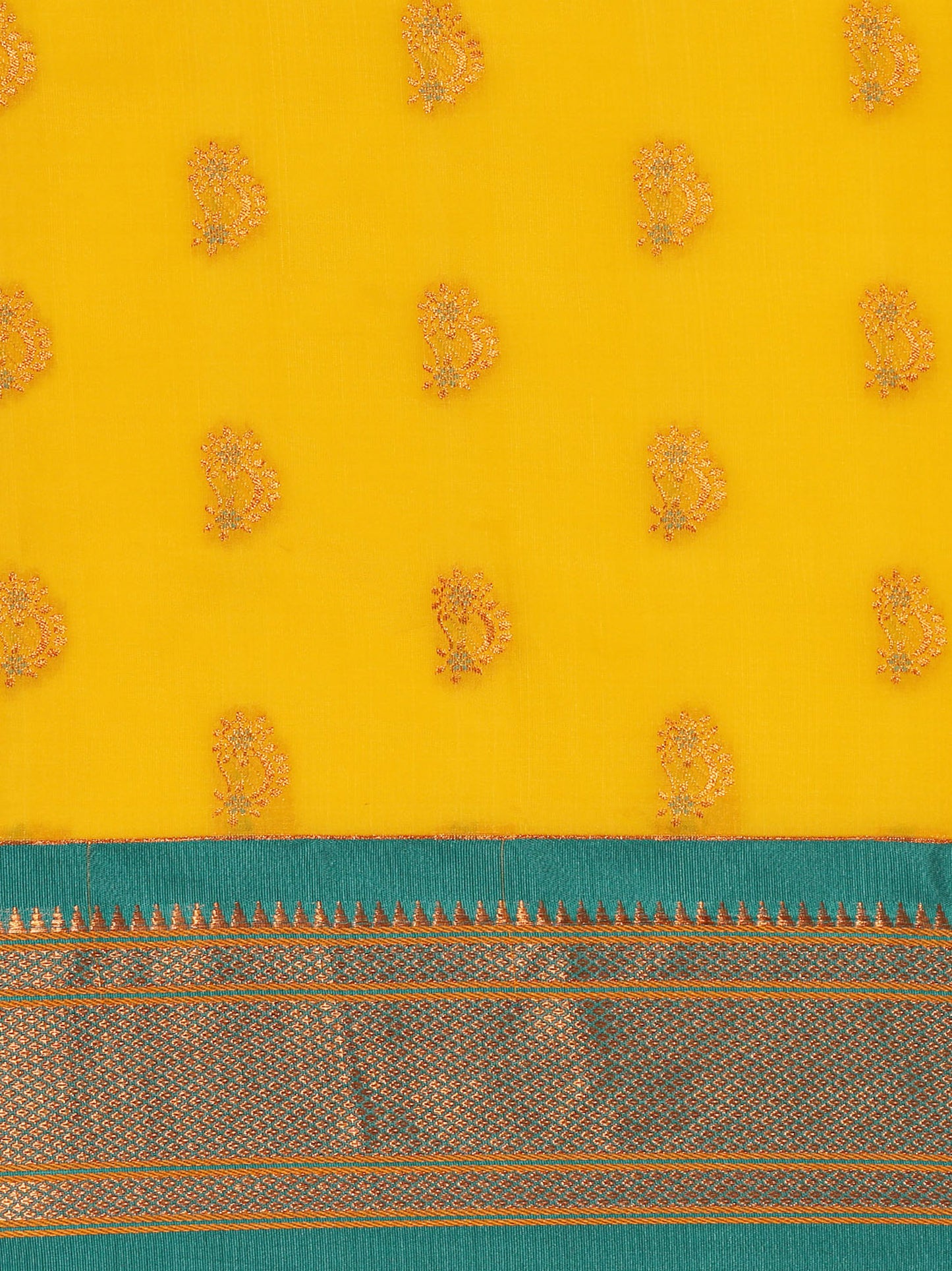 Baanai Haldi & Rama Soft Silk Peshwai Nath Paithani Saree