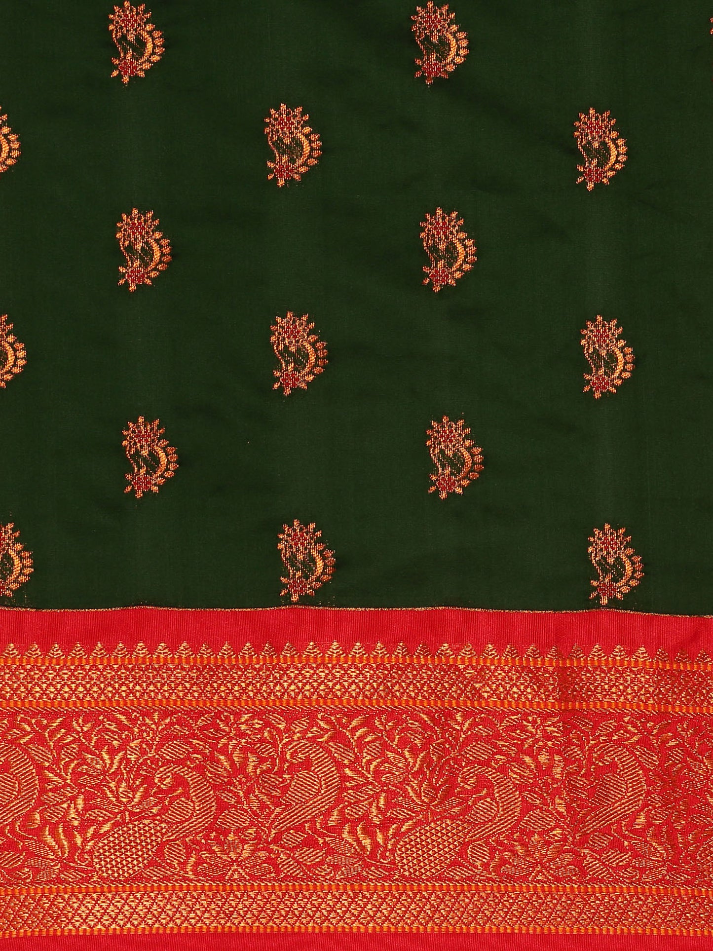 Mhalasa Bottle Green & Red Soft Silk Peshwai Nath Paithani Saree