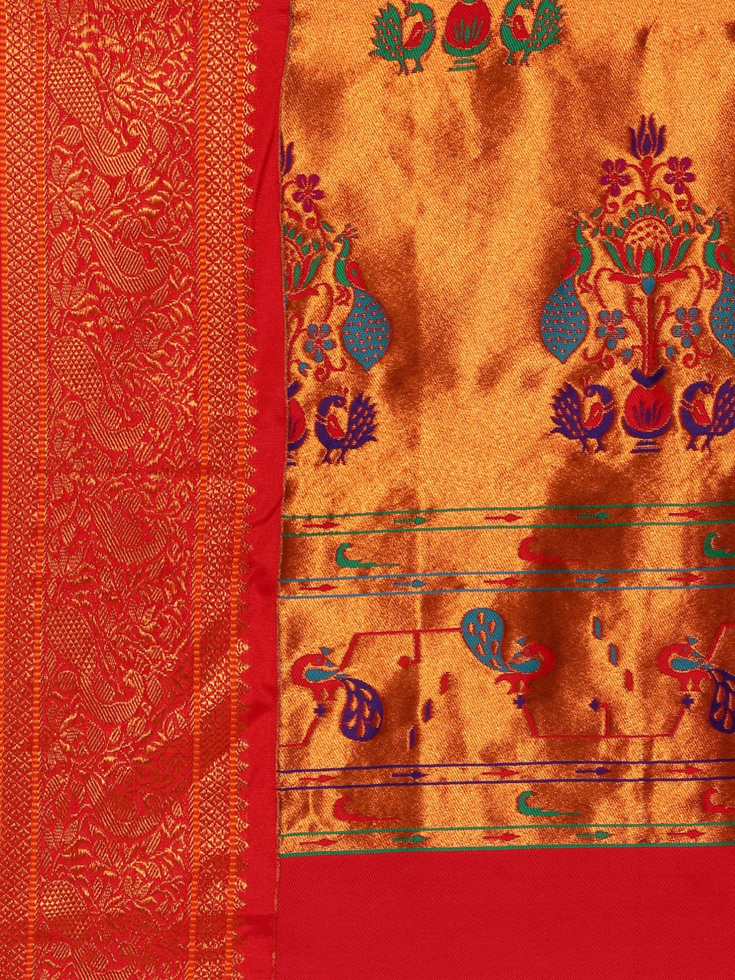 Mhalasa Bottle Green & Red Soft Silk Peshwai Nath Paithani Saree