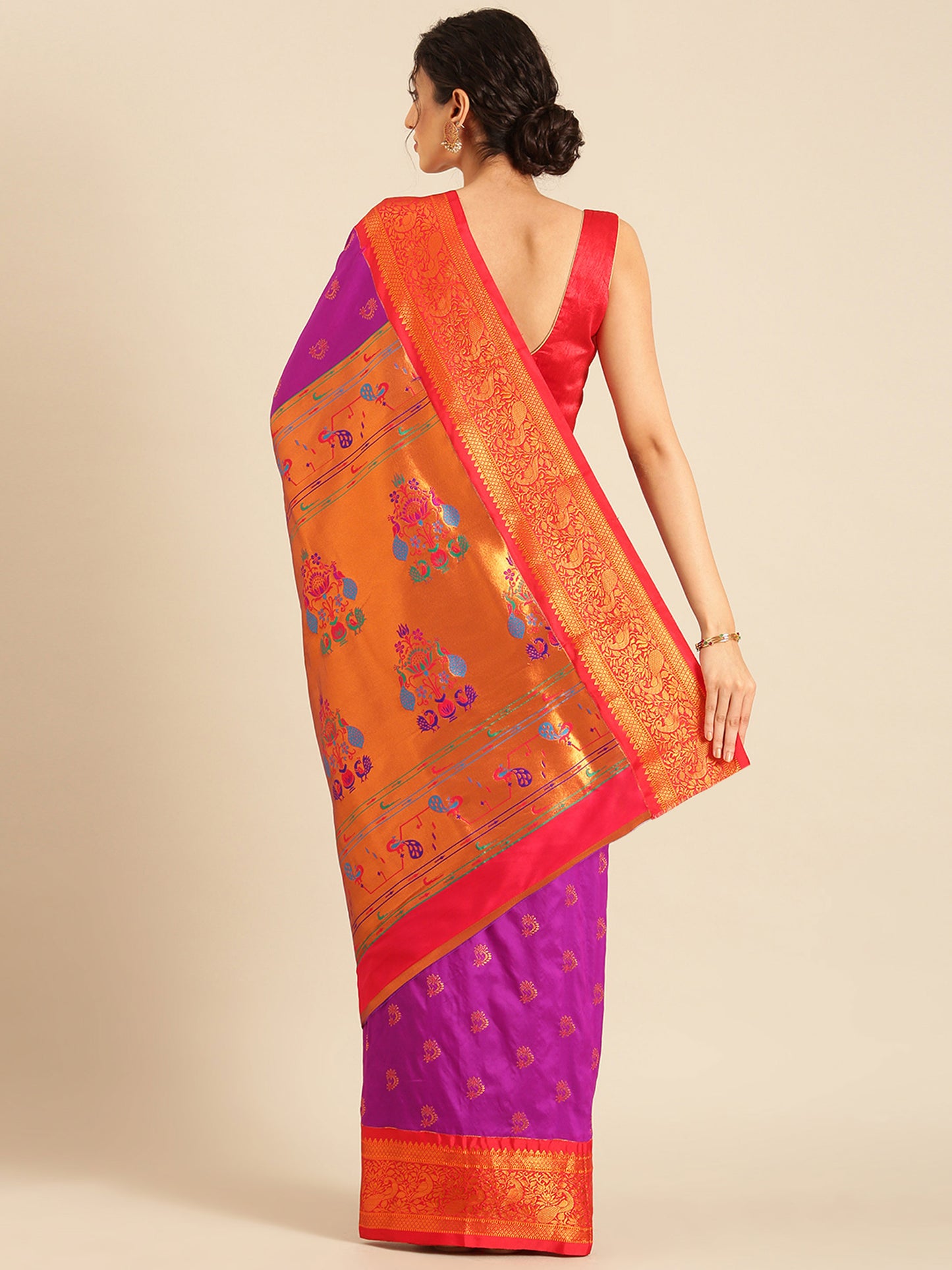 Mhalasa Purple & Red Soft Silk Peshwai Nath Paithani Saree