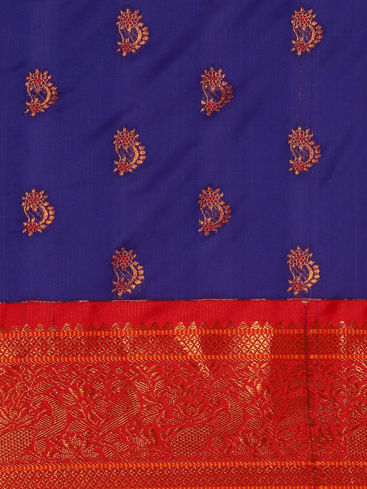 Mhalasa Royal Blue & Red Soft Silk Peshwai Nath Paithani Saree