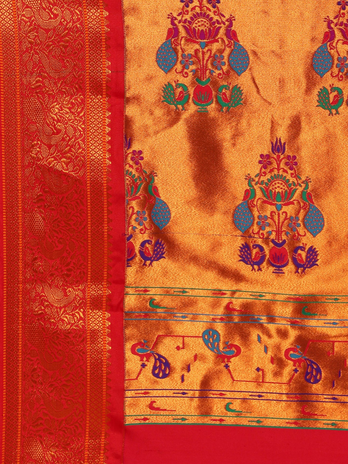 Mhalasa Royal Blue & Red Soft Silk Peshwai Nath Paithani Saree