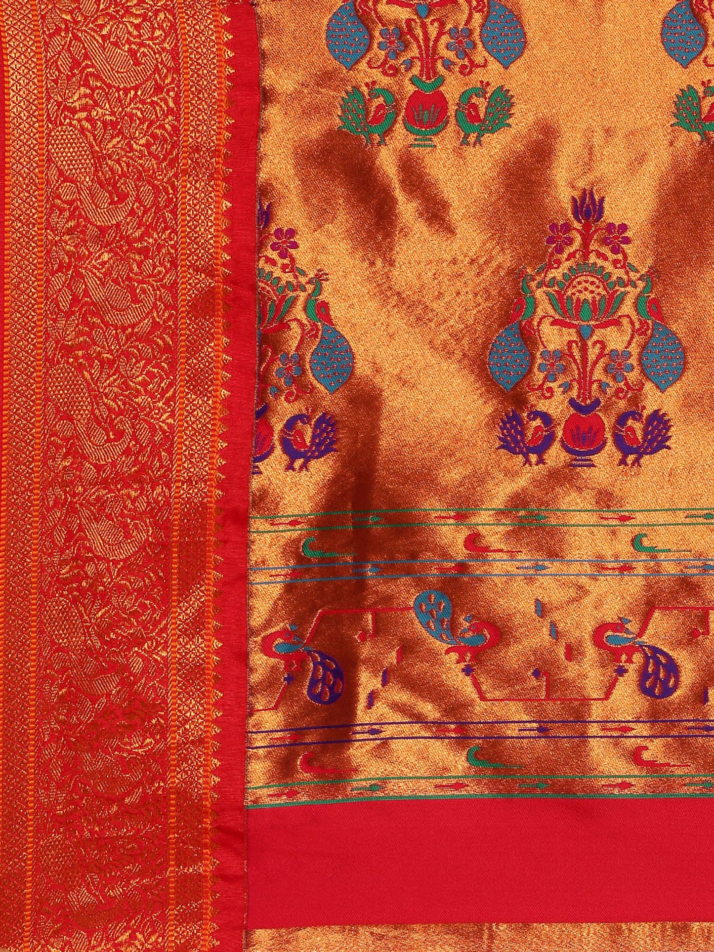 Mhalasa Firozi & Red Soft Silk Peshwai Nath Paithani Saree