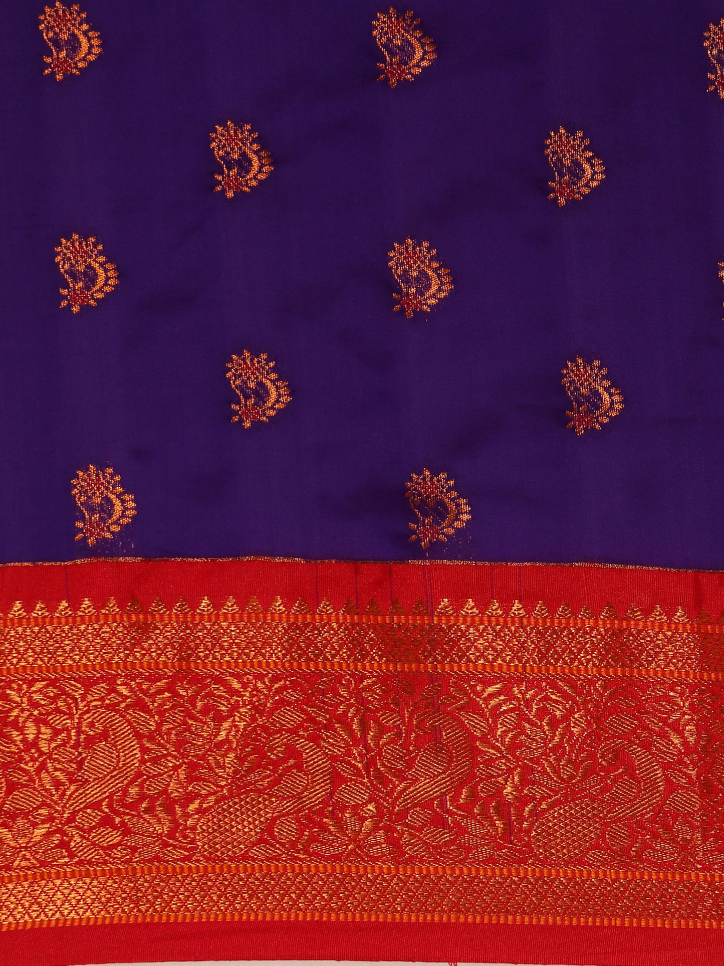 Mhalasa Indigo Blue & Red Soft Silk Peshwai Nath Paithani Saree