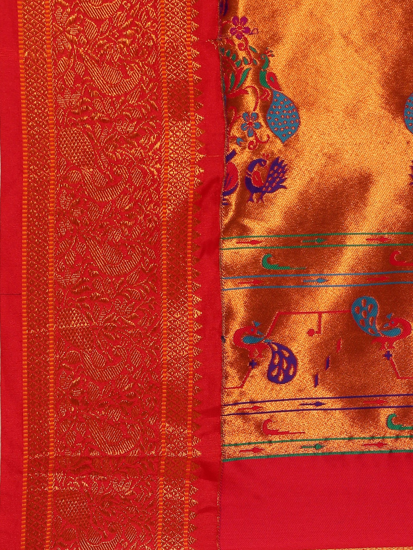 Mhalasa Indigo Blue & Red Soft Silk Peshwai Nath Paithani Saree
