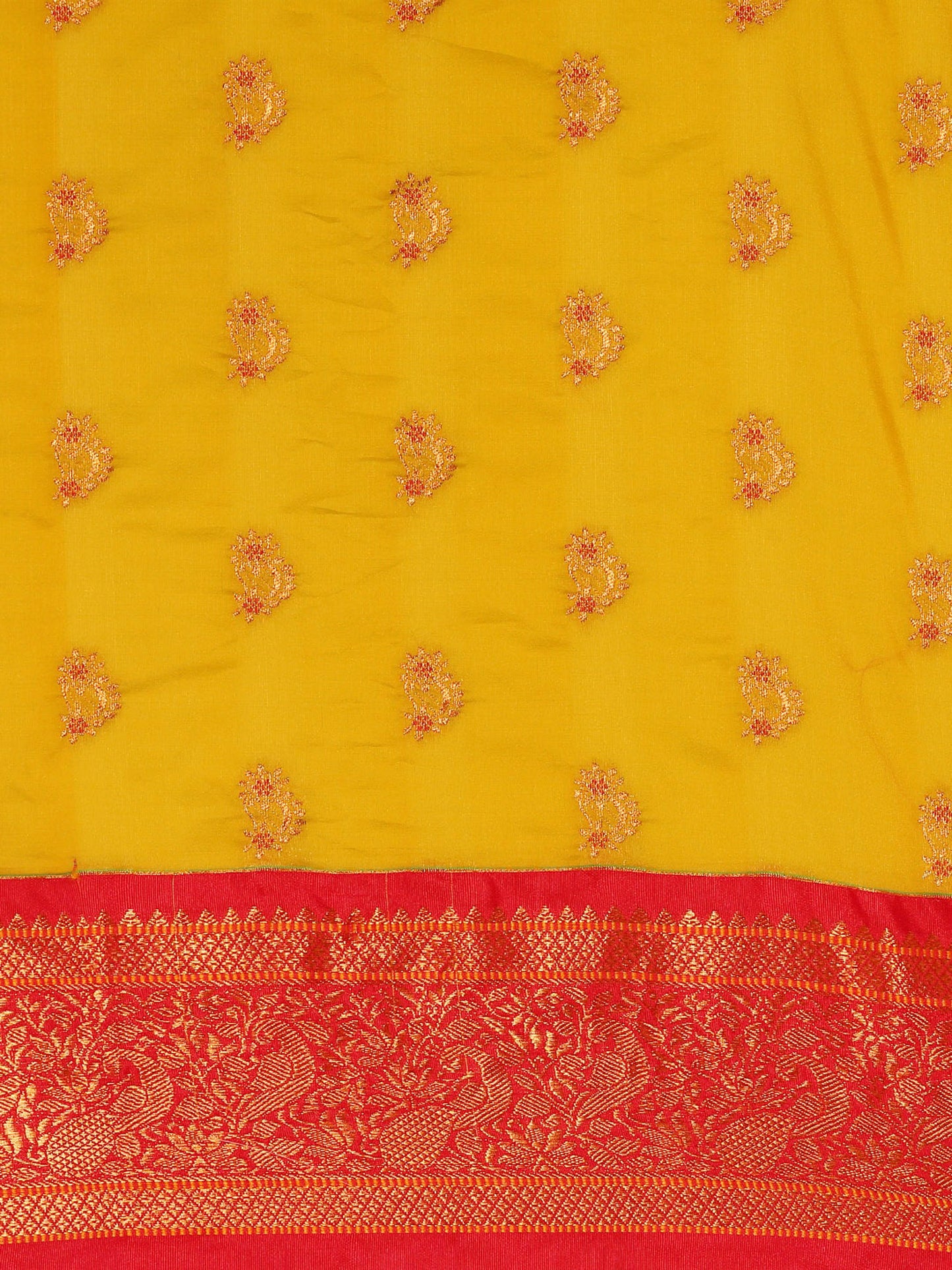 Mhalasa Mustard & Red Soft Silk Peshwai Nath Paithani Saree