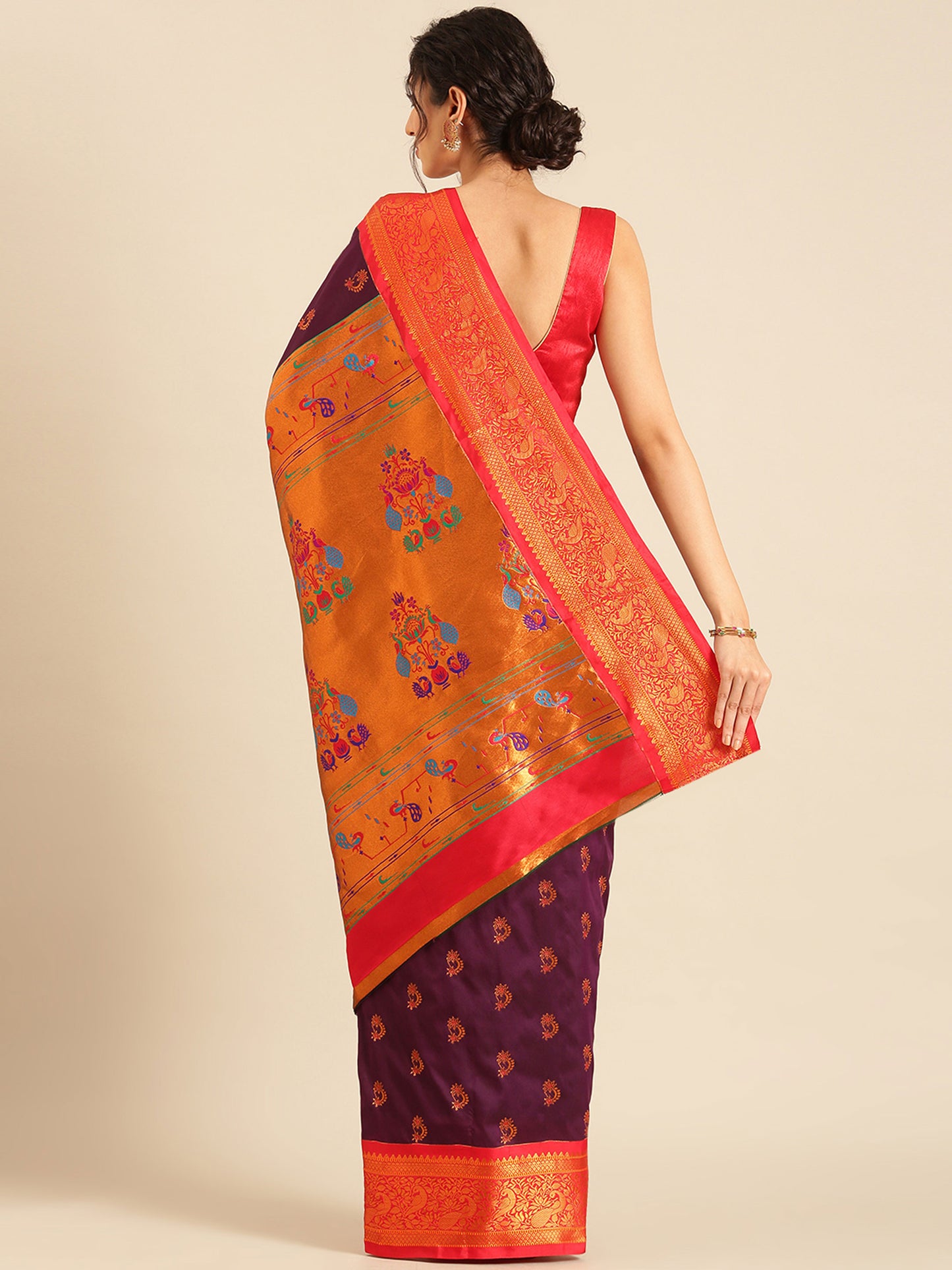 Mhalasa Maroon & Red Soft Silk Peshwai Nath Paithani Saree