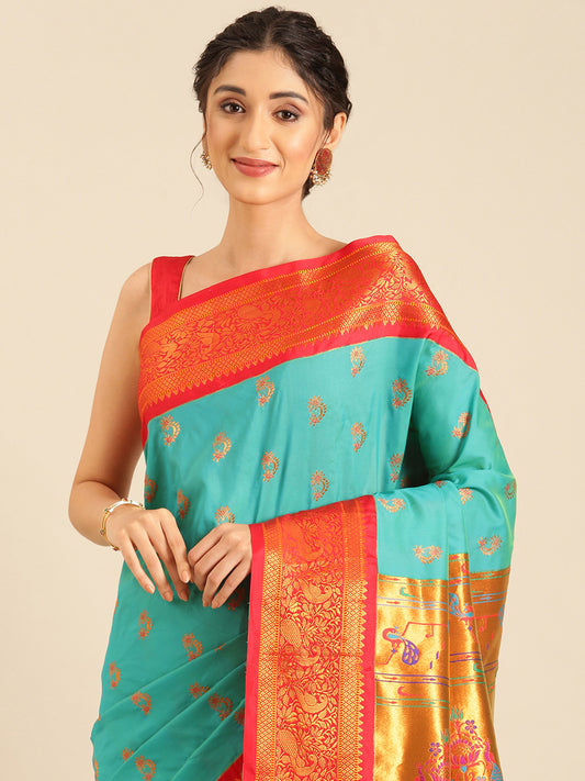 Mhalasa Chintamani & Red Soft Silk Peshwai Nath Paithani Saree