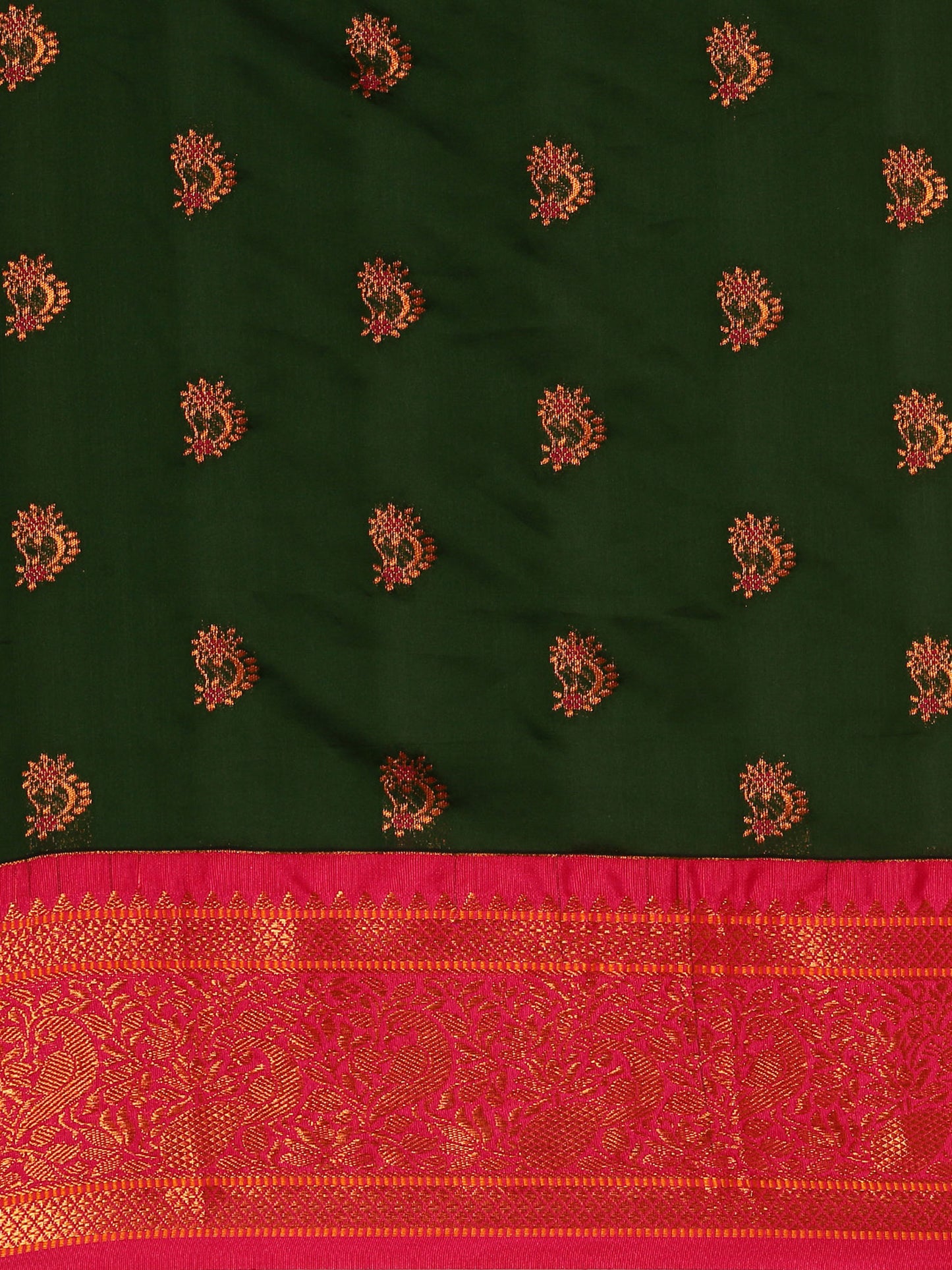 Mhalasa Bottle Green & Pink Soft Silk Peshwai Nath Paithani Saree