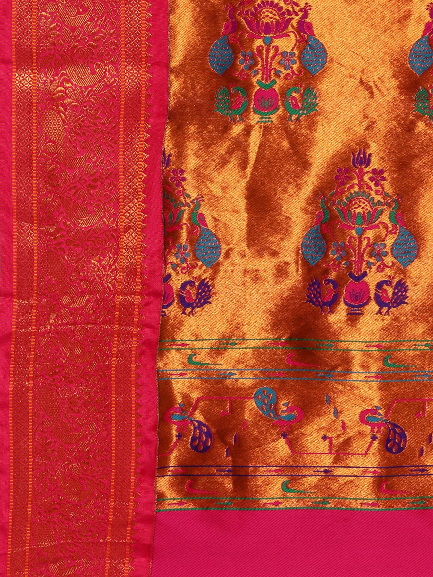 Mhalasa Bottle Green & Pink Soft Silk Peshwai Nath Paithani Saree
