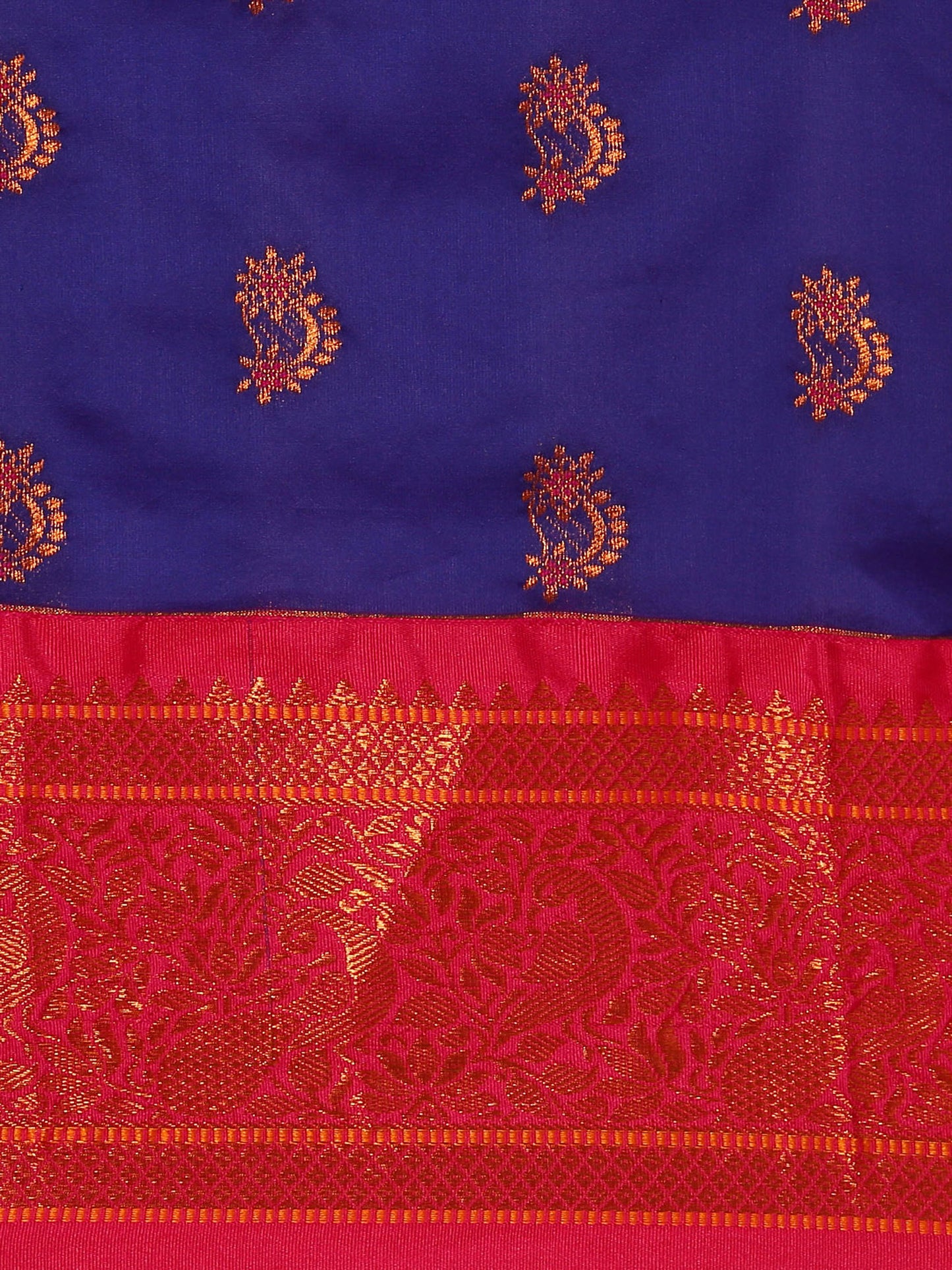 Mhalasa Royal Blue & Pink Soft Silk Peshwai Nath Paithani Saree