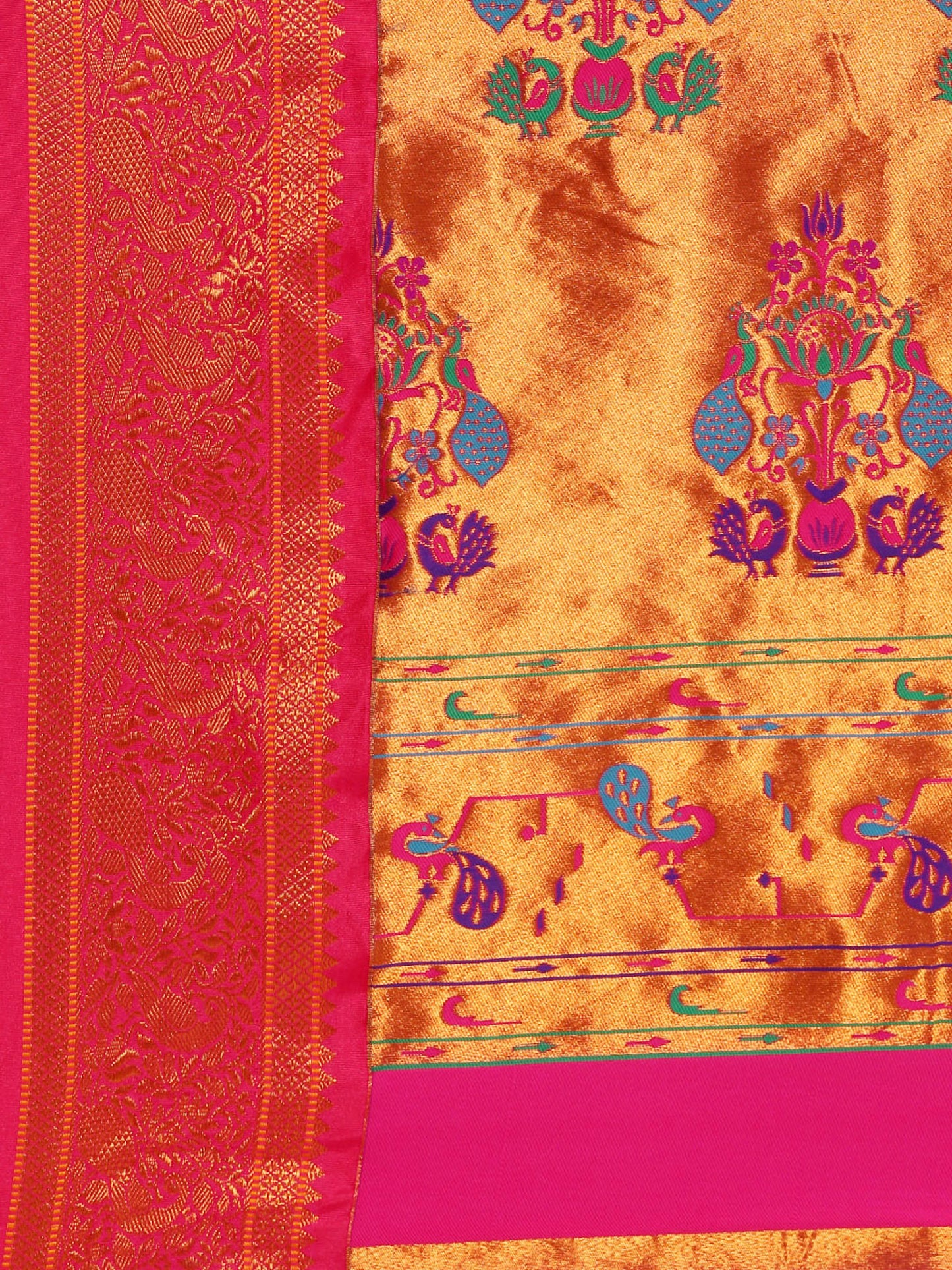 Mhalasa Firozi & Pink Soft Silk Peshwai Nath Paithani Saree