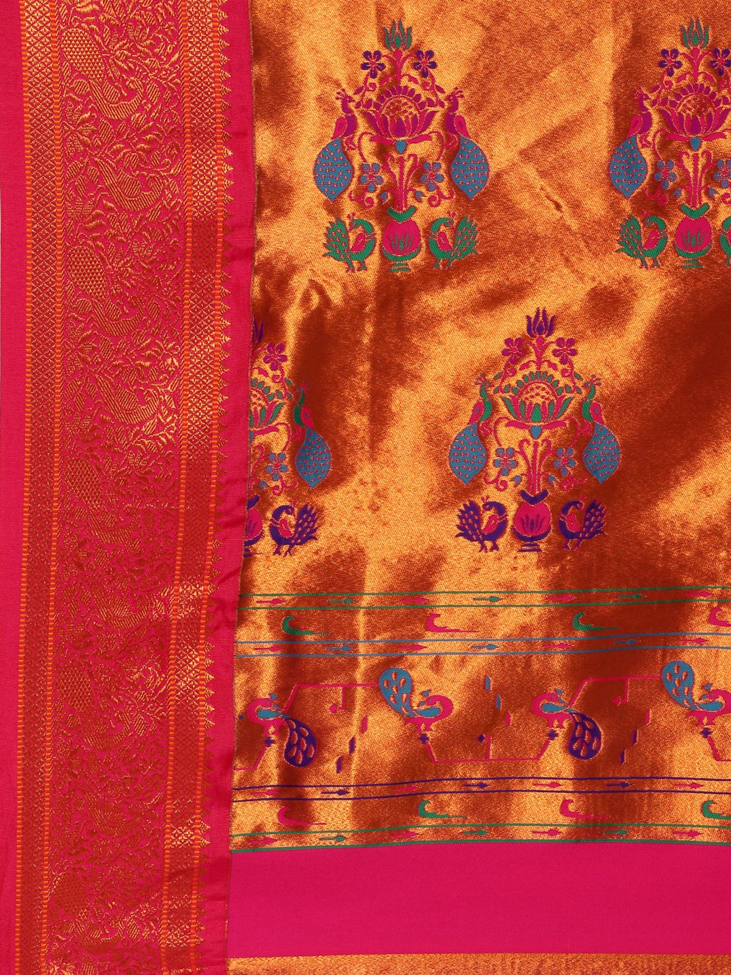 Mhalasa Indigo Blue & Pink Soft Silk Peshwai Nath Paithani Saree