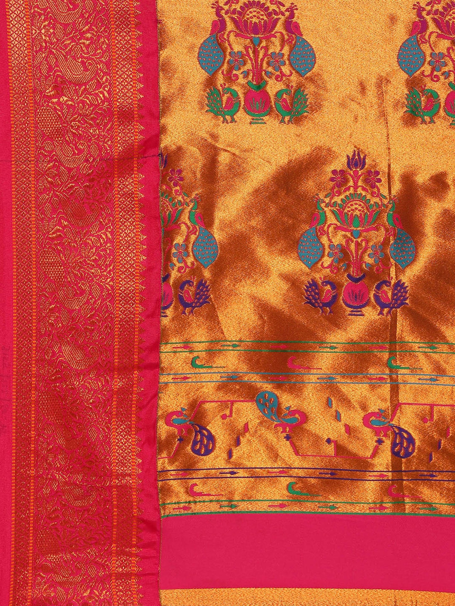 Mhalasa Mustard & Pink Soft Silk Peshwai Nath Paithani Saree