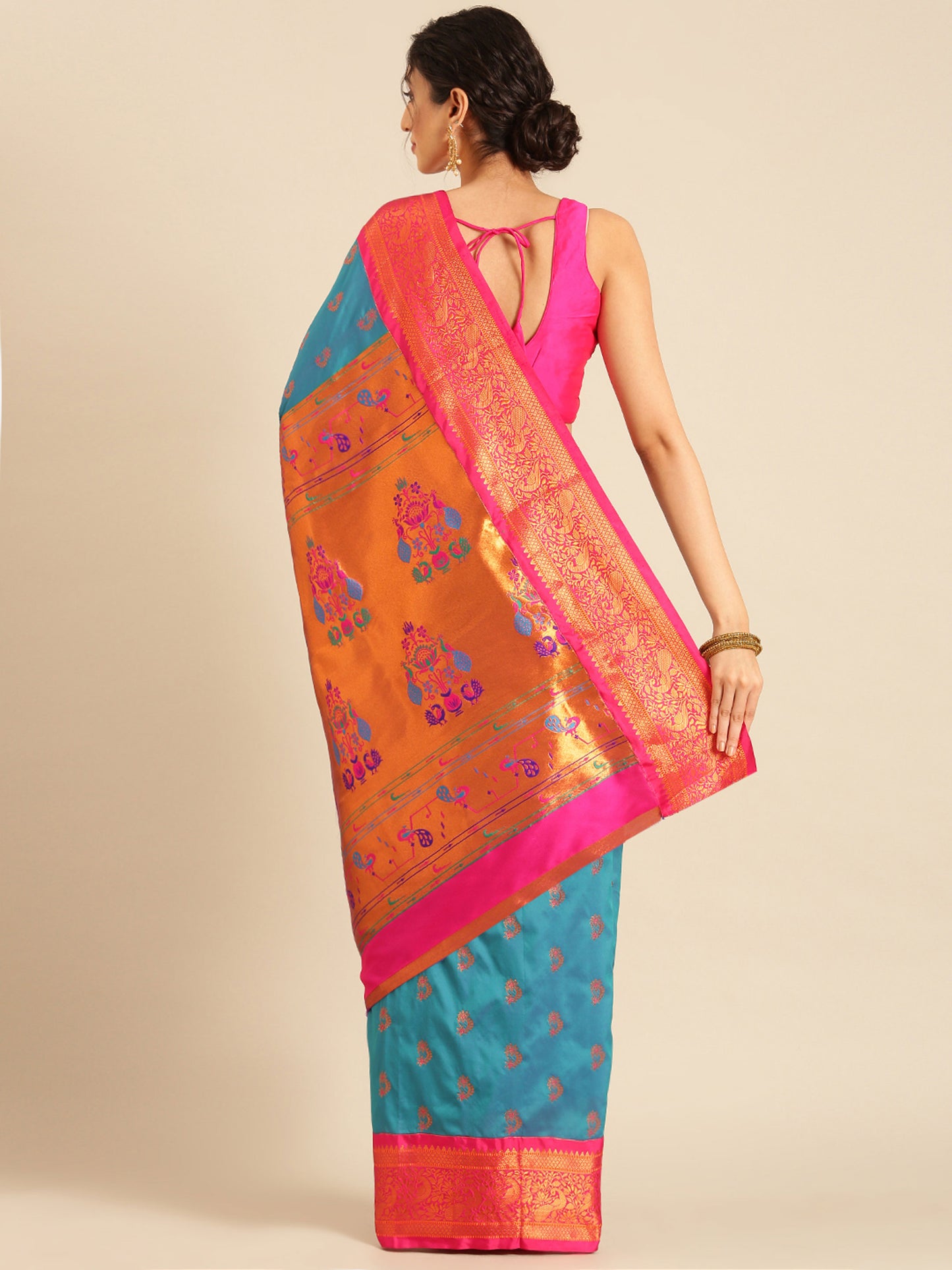 Mhalasa Rama & Pink Soft Silk Peshwai Nath Paithani Saree
