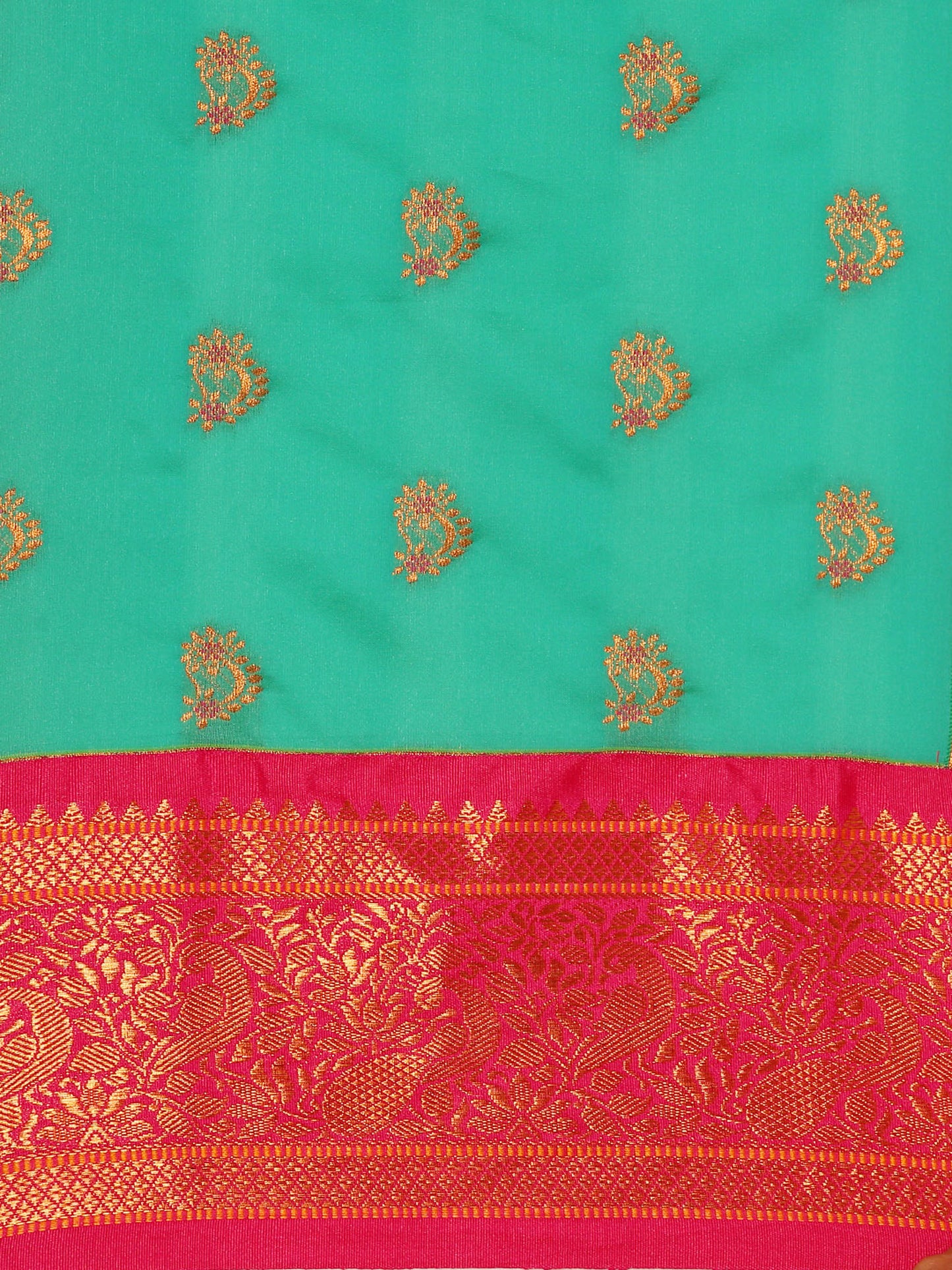Mhalasa Sea Green & Pink Soft Silk Peshwai Nath Paithani Saree