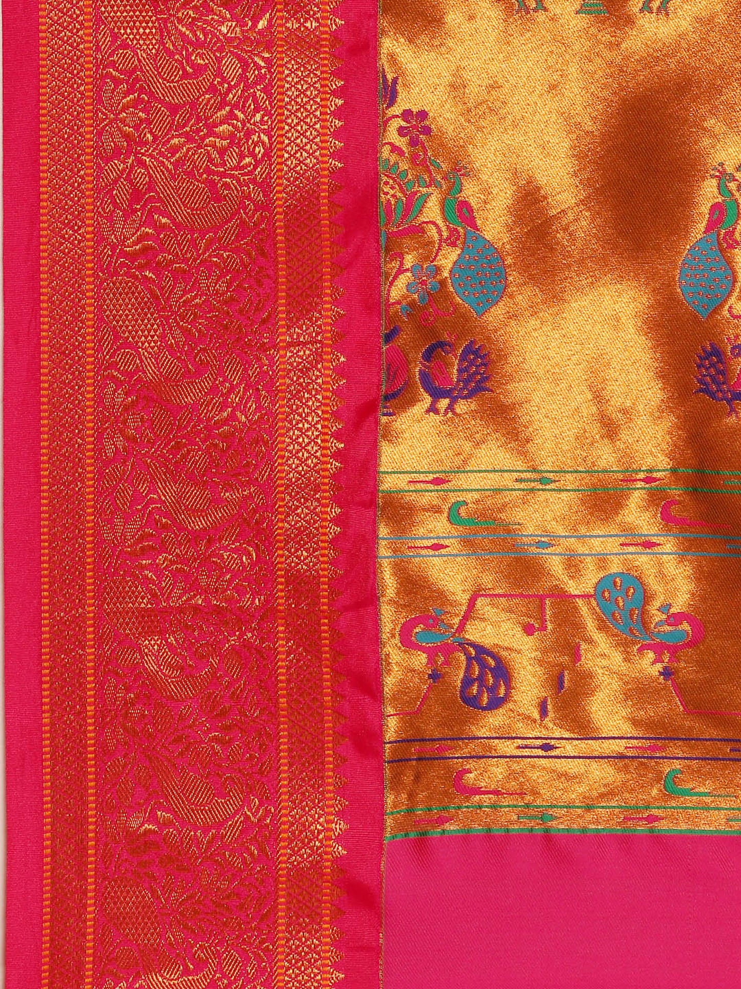 Mhalasa Sea Green & Pink Soft Silk Peshwai Nath Paithani Saree