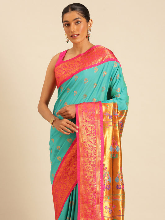 Mhalasa Chintamani & Pink Soft Silk Peshwai Nath Paithani Saree