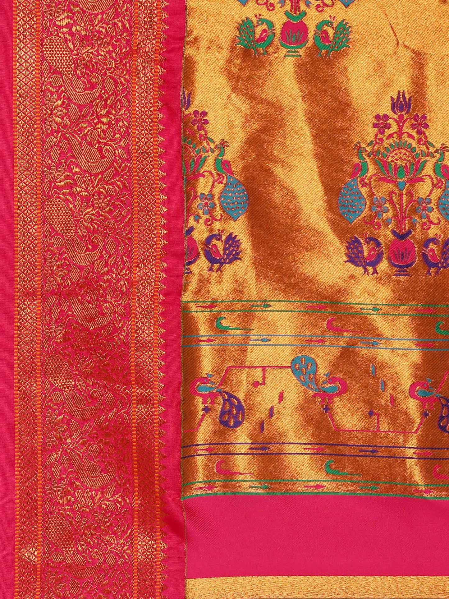 Mhalasa Popati & Pink Soft Silk Peshwai Nath Paithani Saree