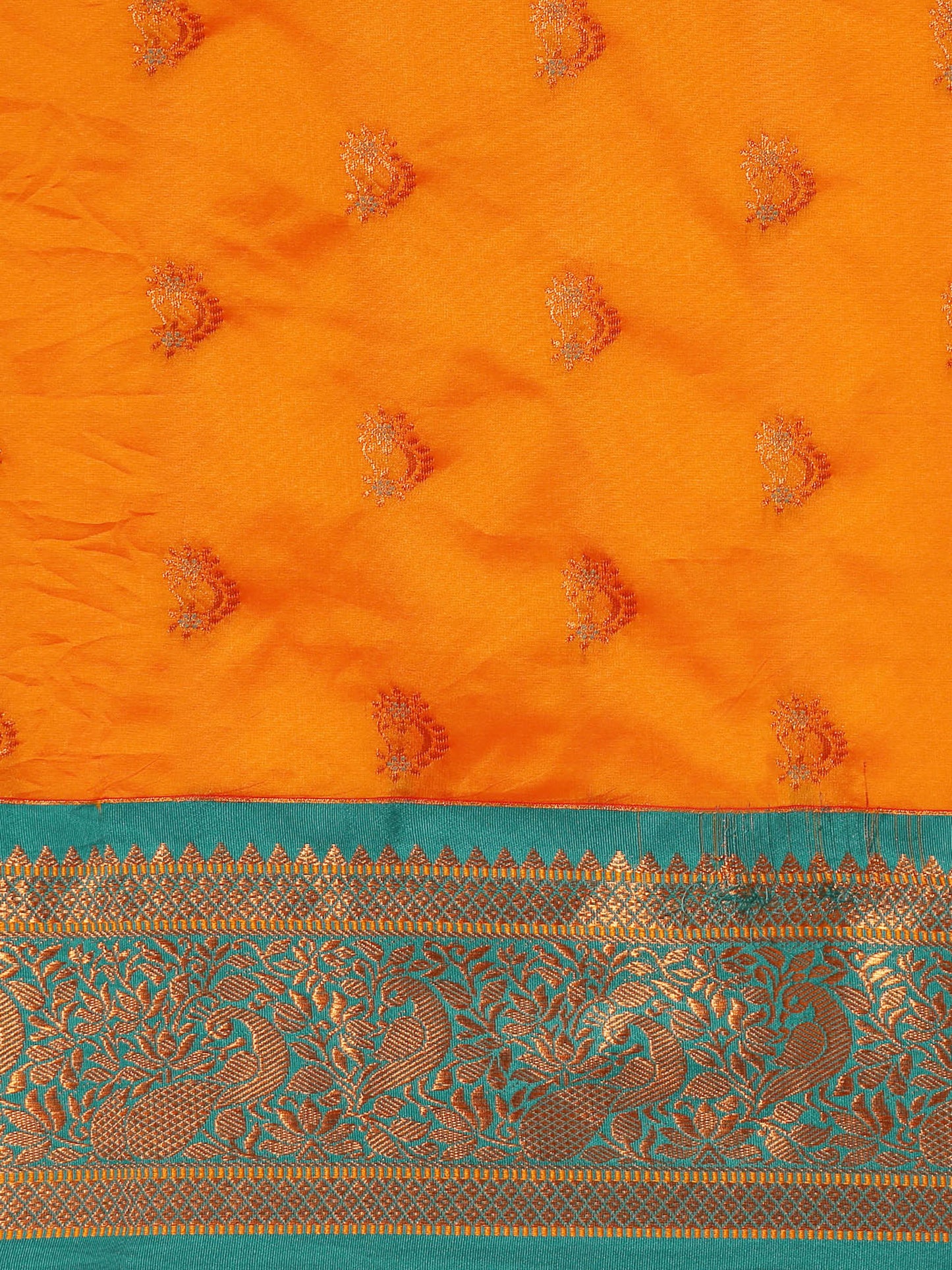 Mhalasa Orange & Rama Soft Silk Peshwai Nath Paithani Saree