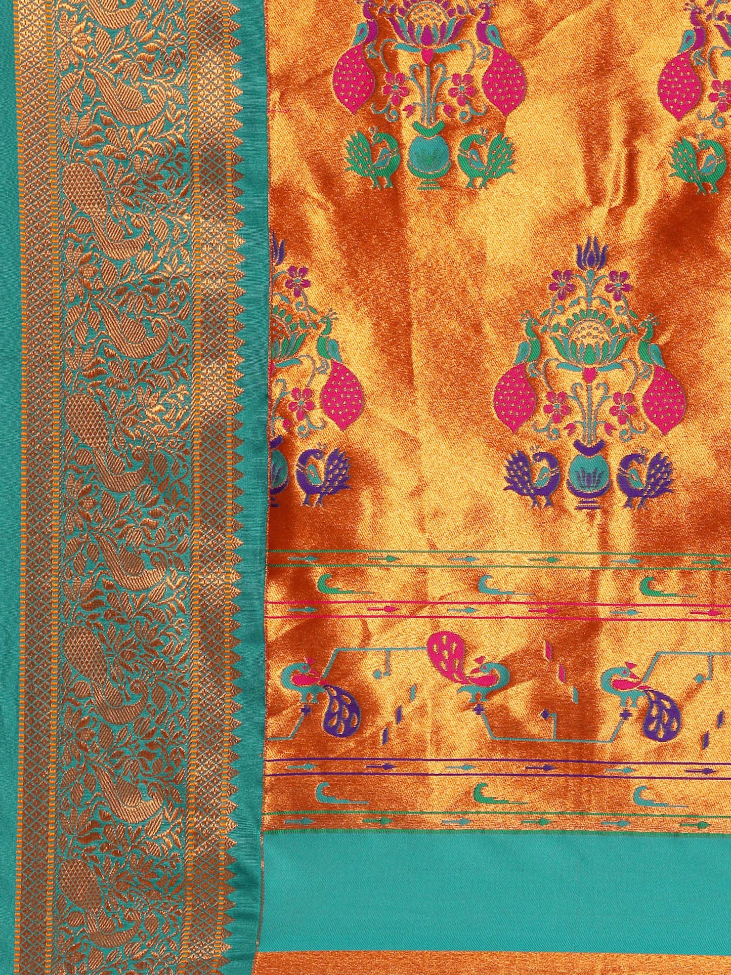 Mhalasa Orange & Rama Soft Silk Peshwai Nath Paithani Saree