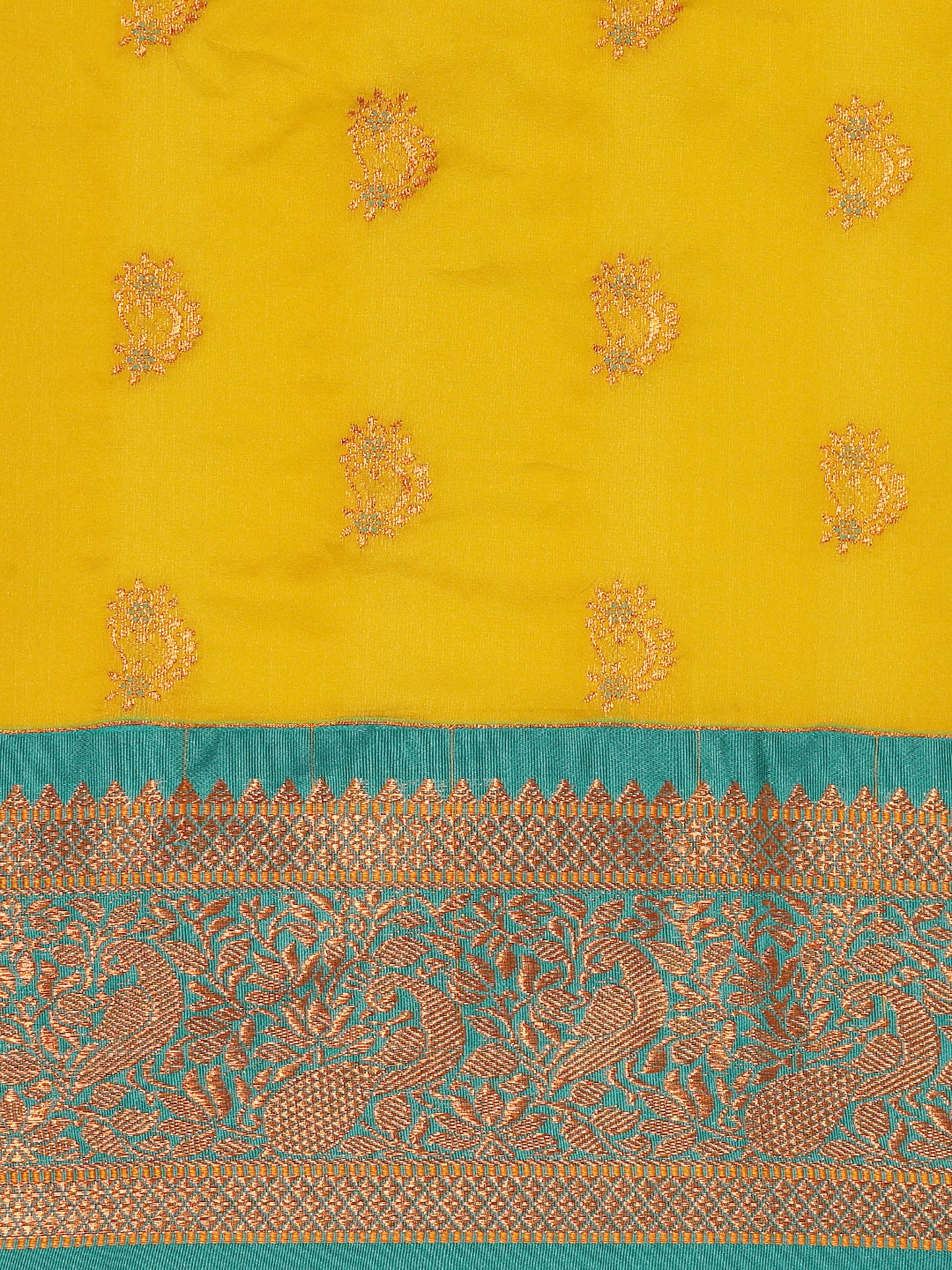 Mhalasa Mustard & Rama Soft Silk Peshwai Nath Paithani Saree