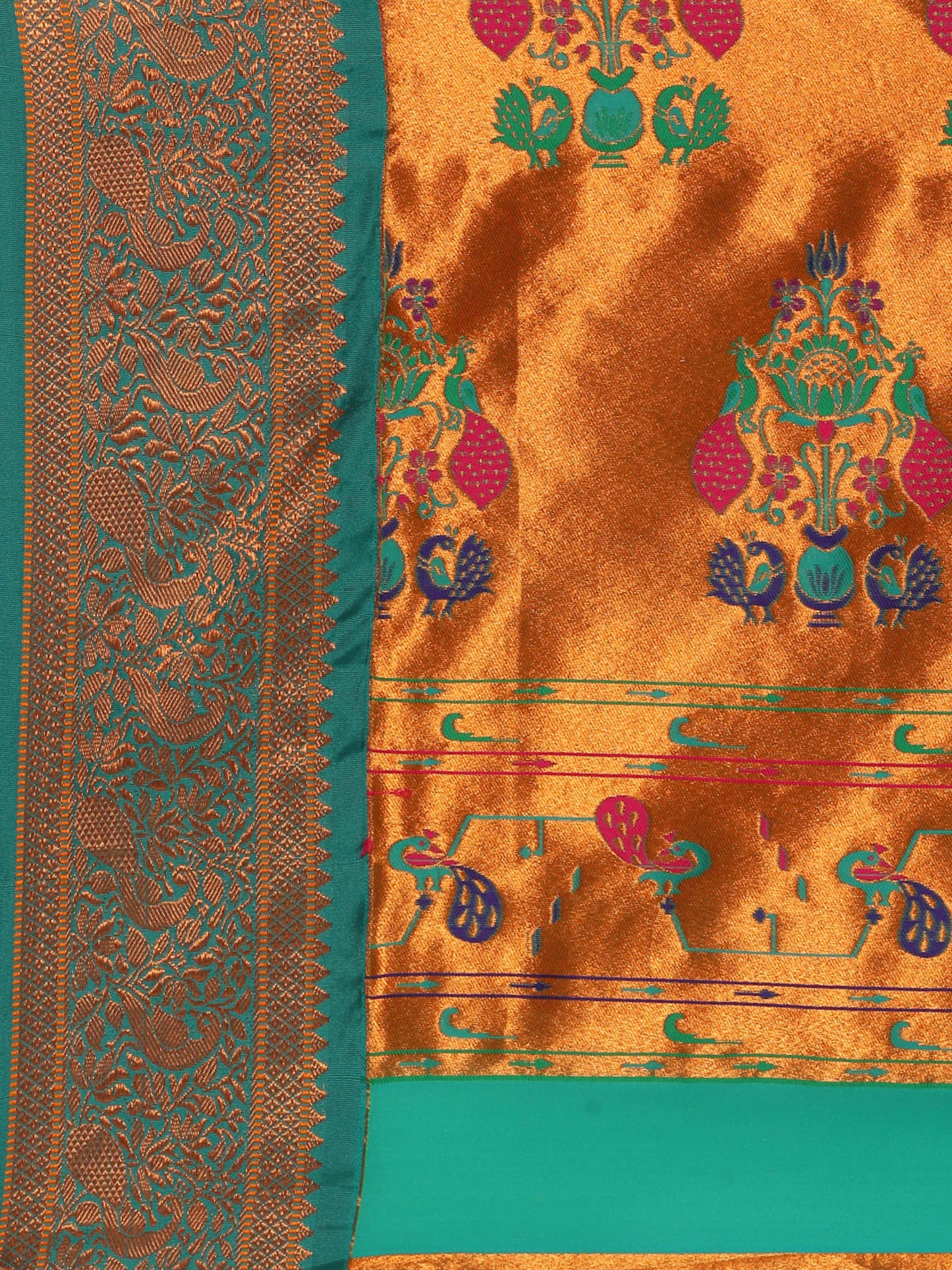 Mhalasa Mustard & Rama Soft Silk Peshwai Nath Paithani Saree